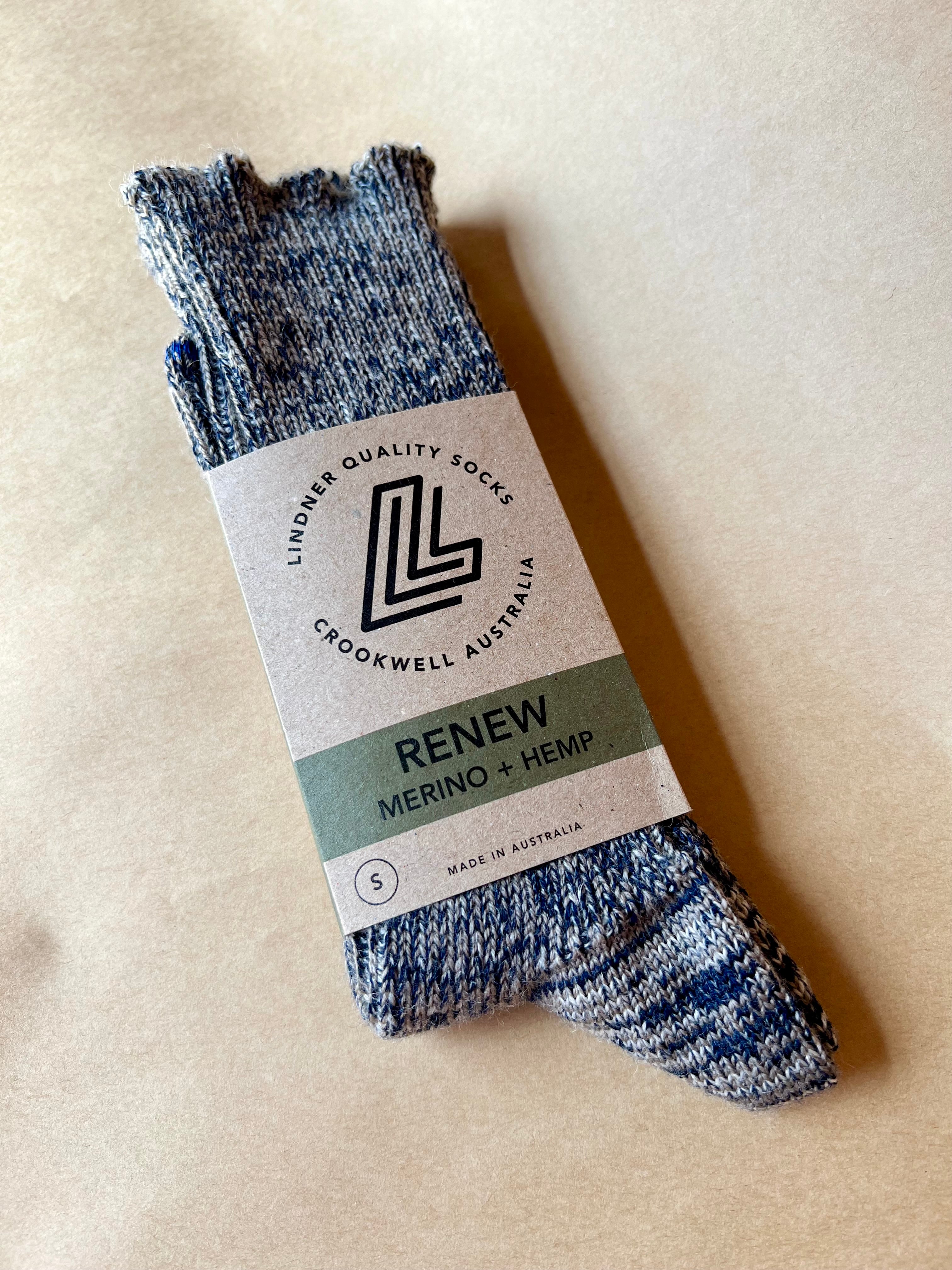 Echidna Ribbed Merino/Hemp - Navy/Light Brown