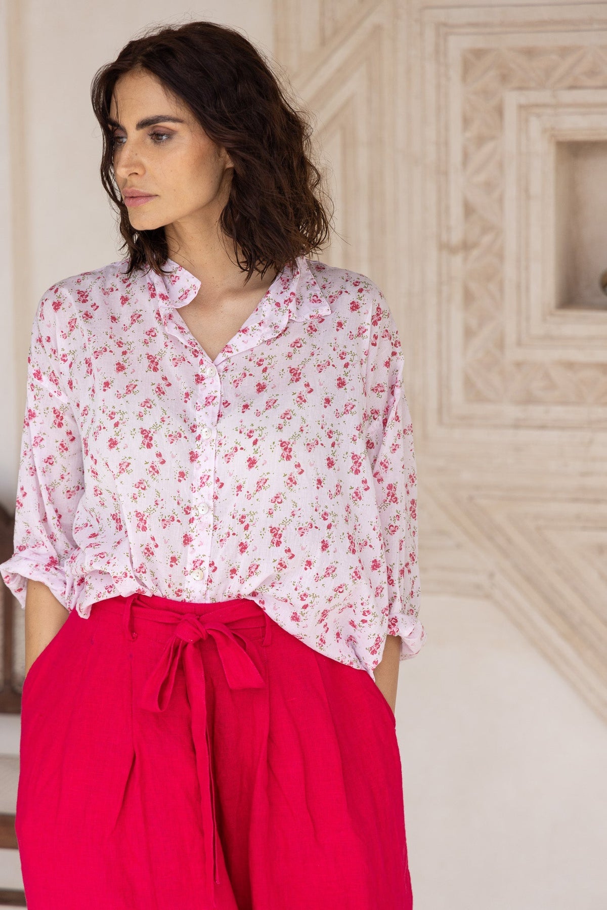 MOYO SHIRT - COTTON VOILE pink floral