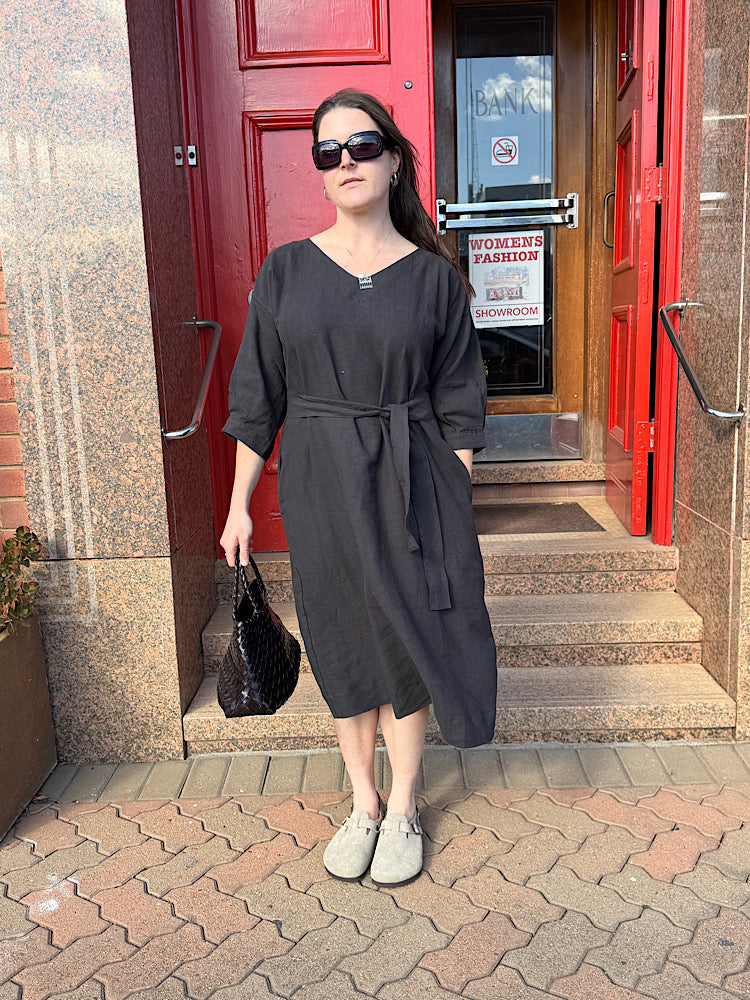 Audra Dress - Black Linen