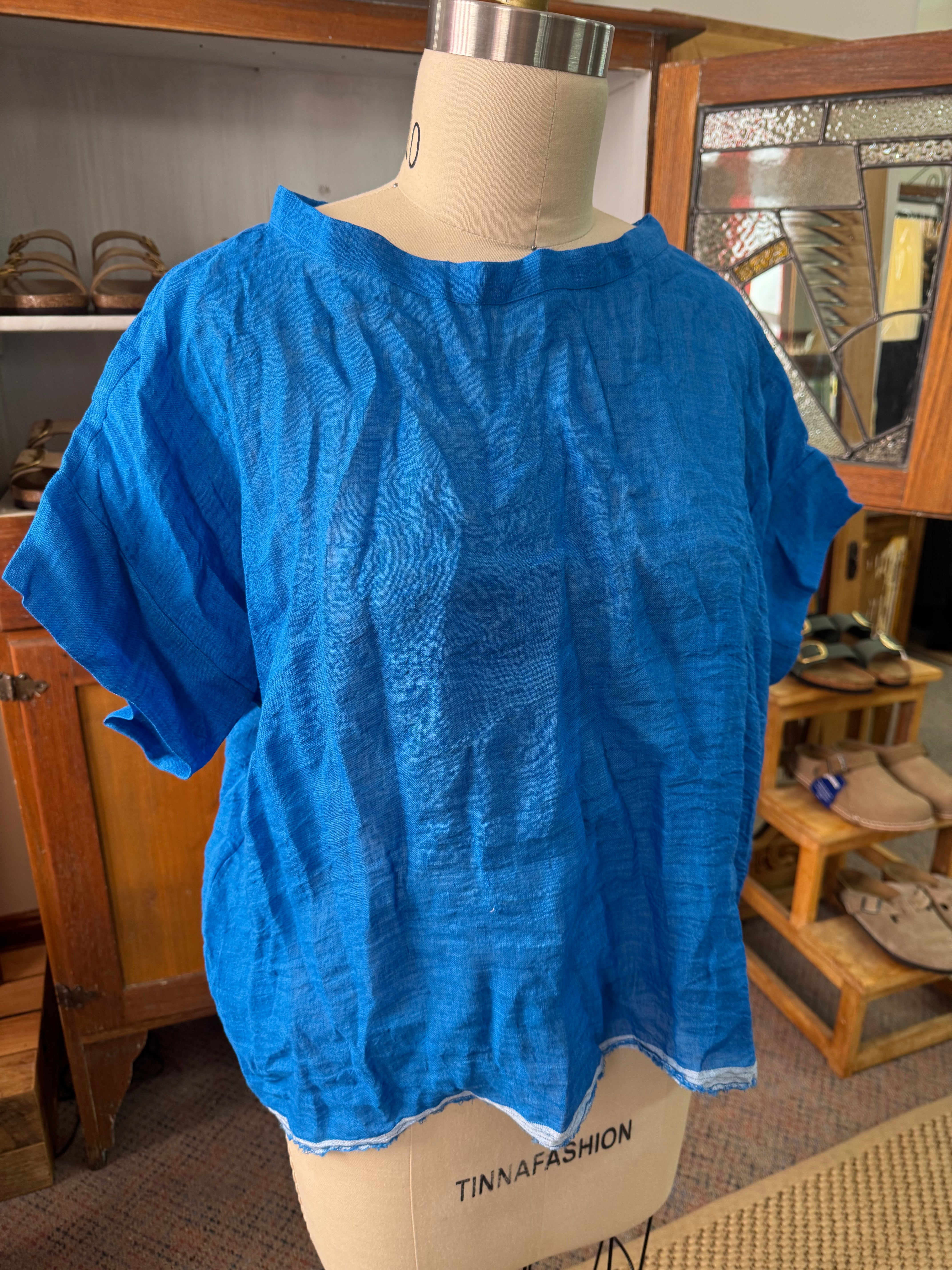Gauze linen Tee - Azure