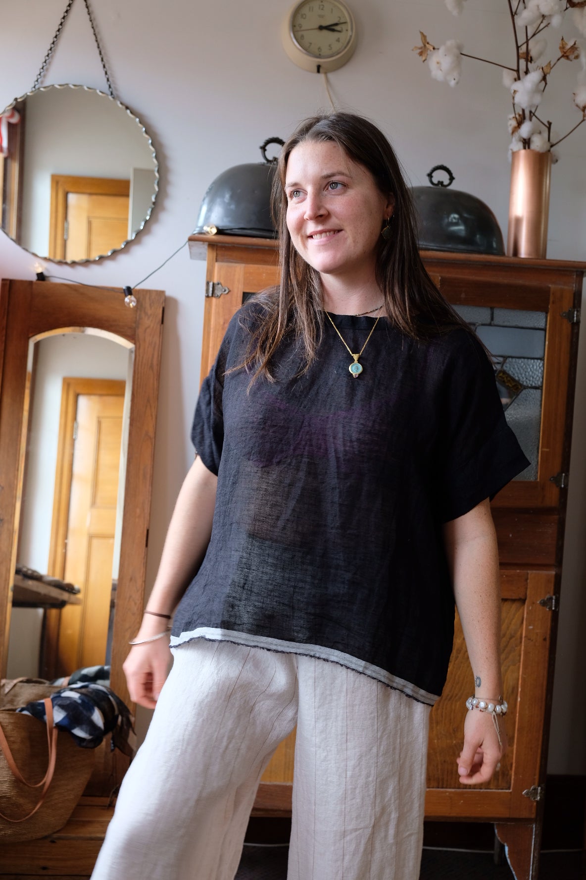 Gauze linen Tee - Black