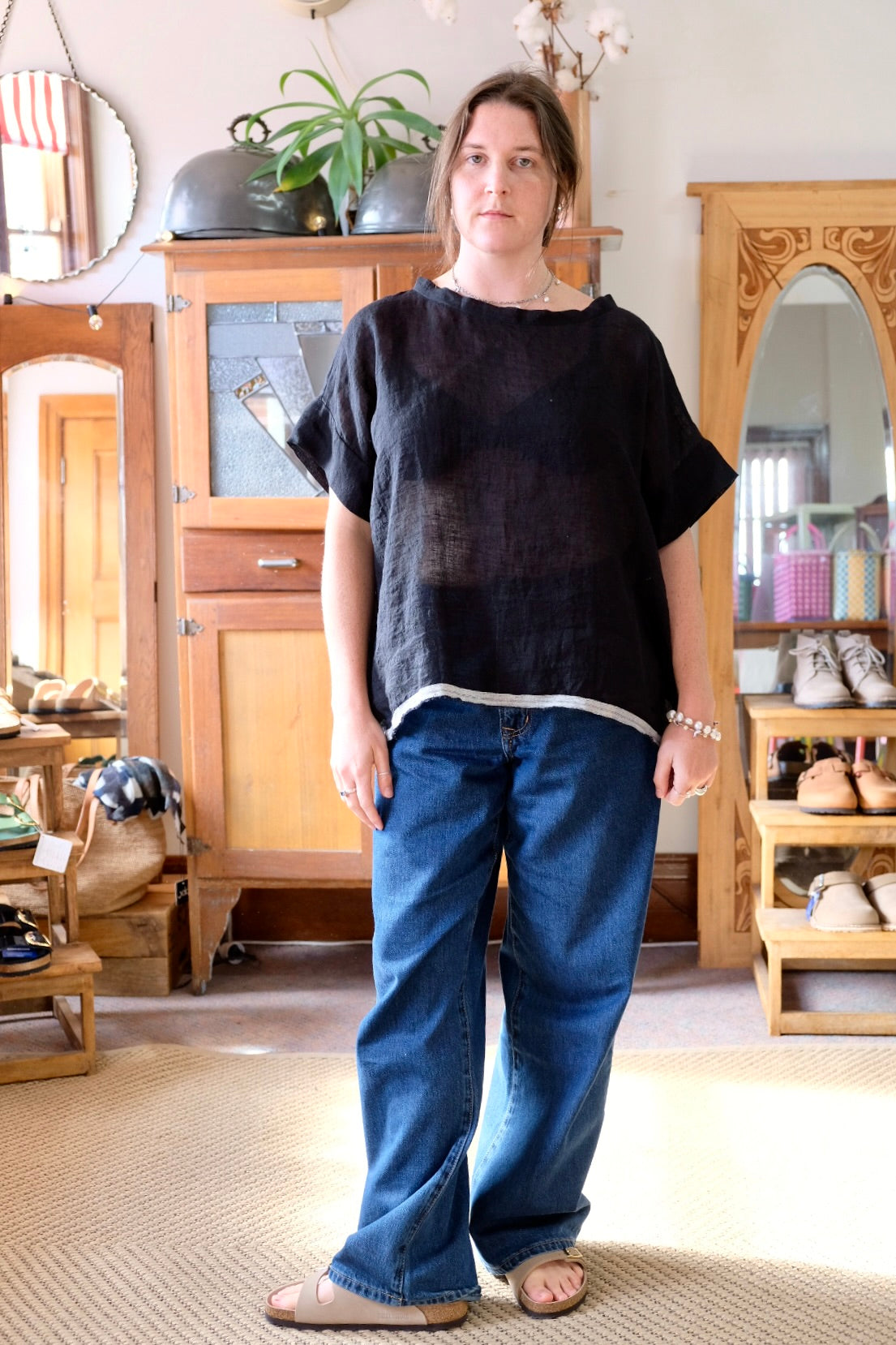 Gauze linen Tee - Black