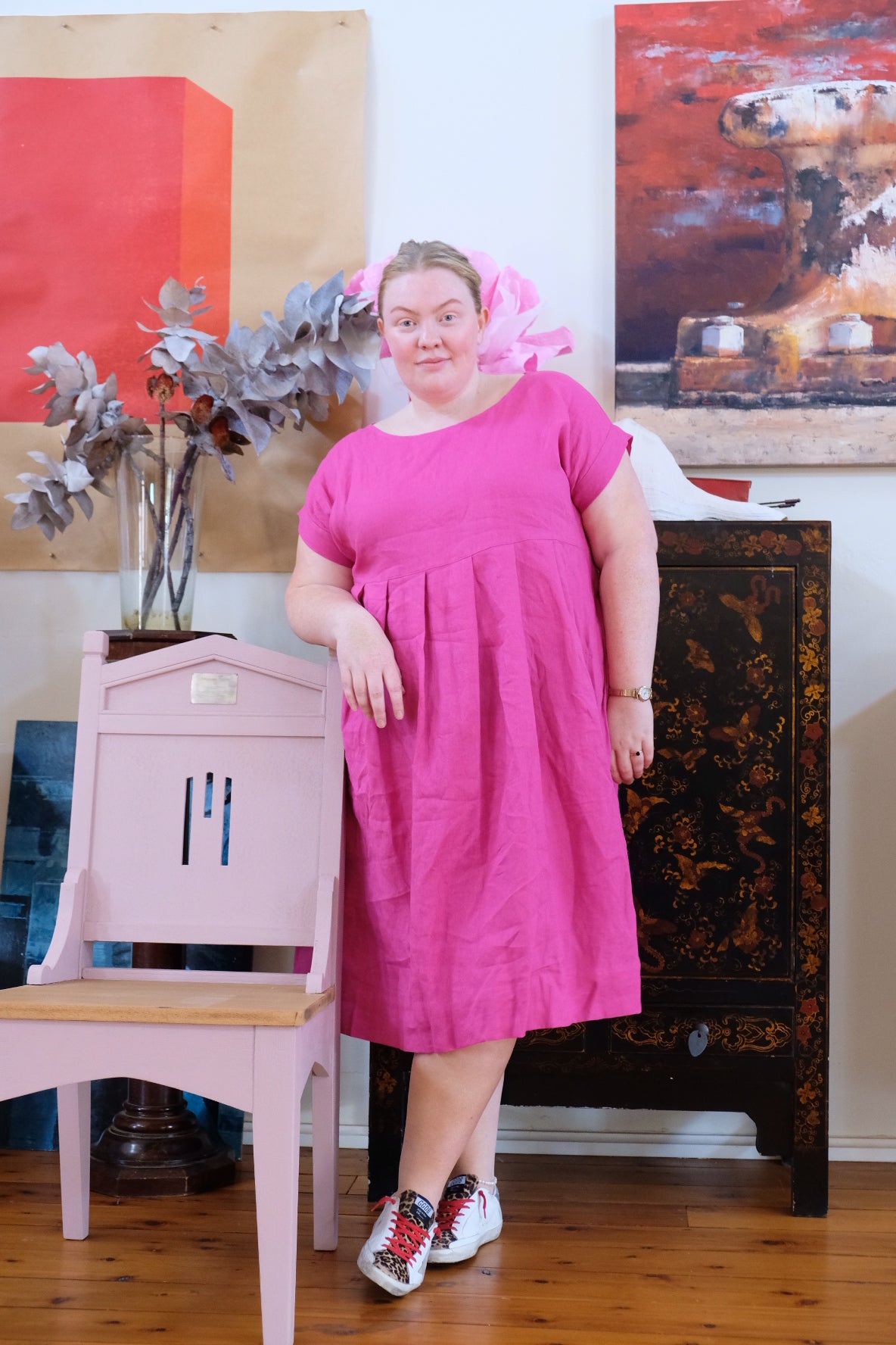 Sibella linen dress - Cerise