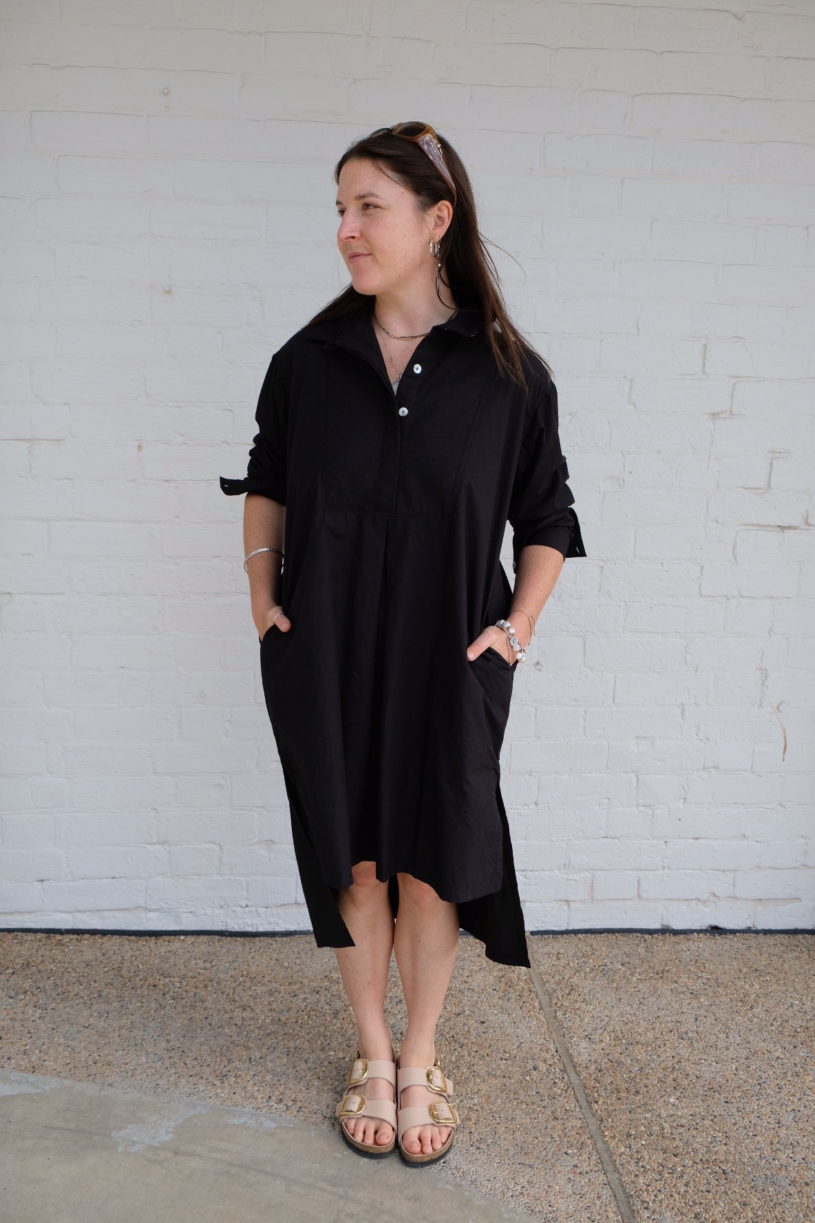 Winifred Shirt Dress- Cotton Poplin - Black