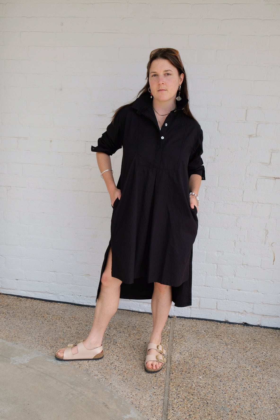 Winifred Shirt Dress- Cotton Poplin - Black