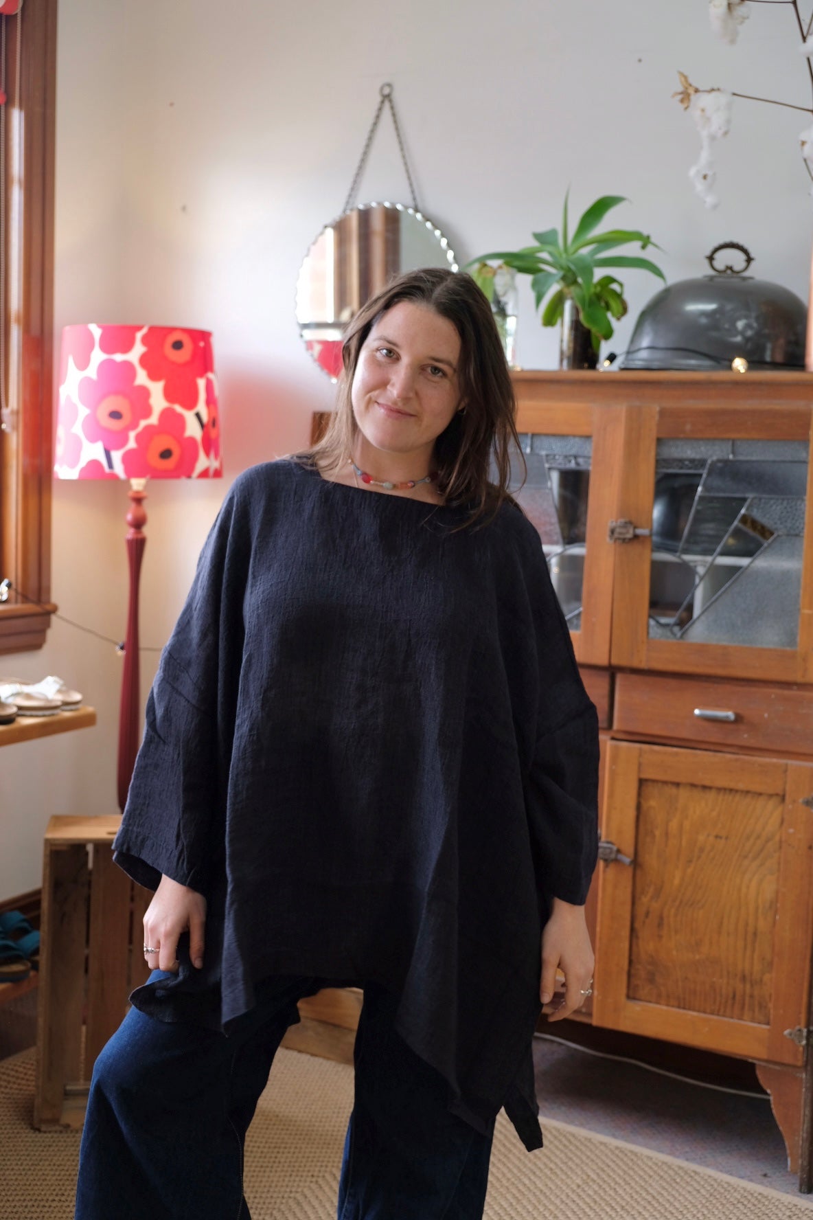 Isabelle Linen Gauze Square Neck Top - Blackwood