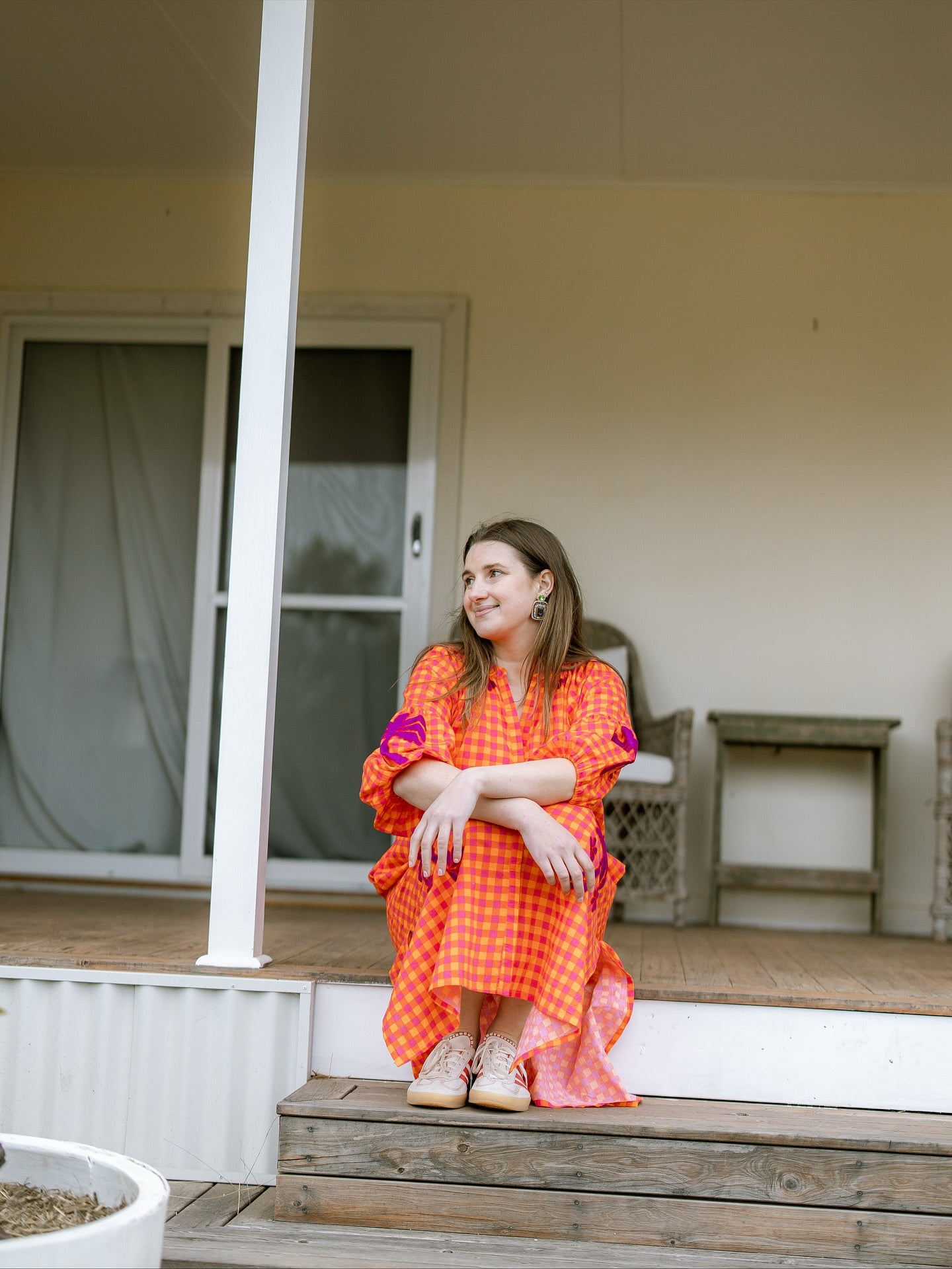 Fiesta embroidered orange gingham dress