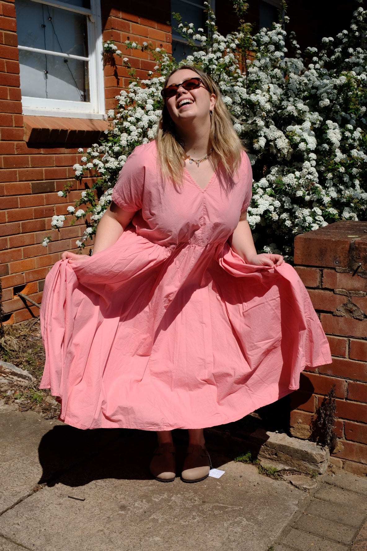 Flossie Dress Cotton Poplin - Coral