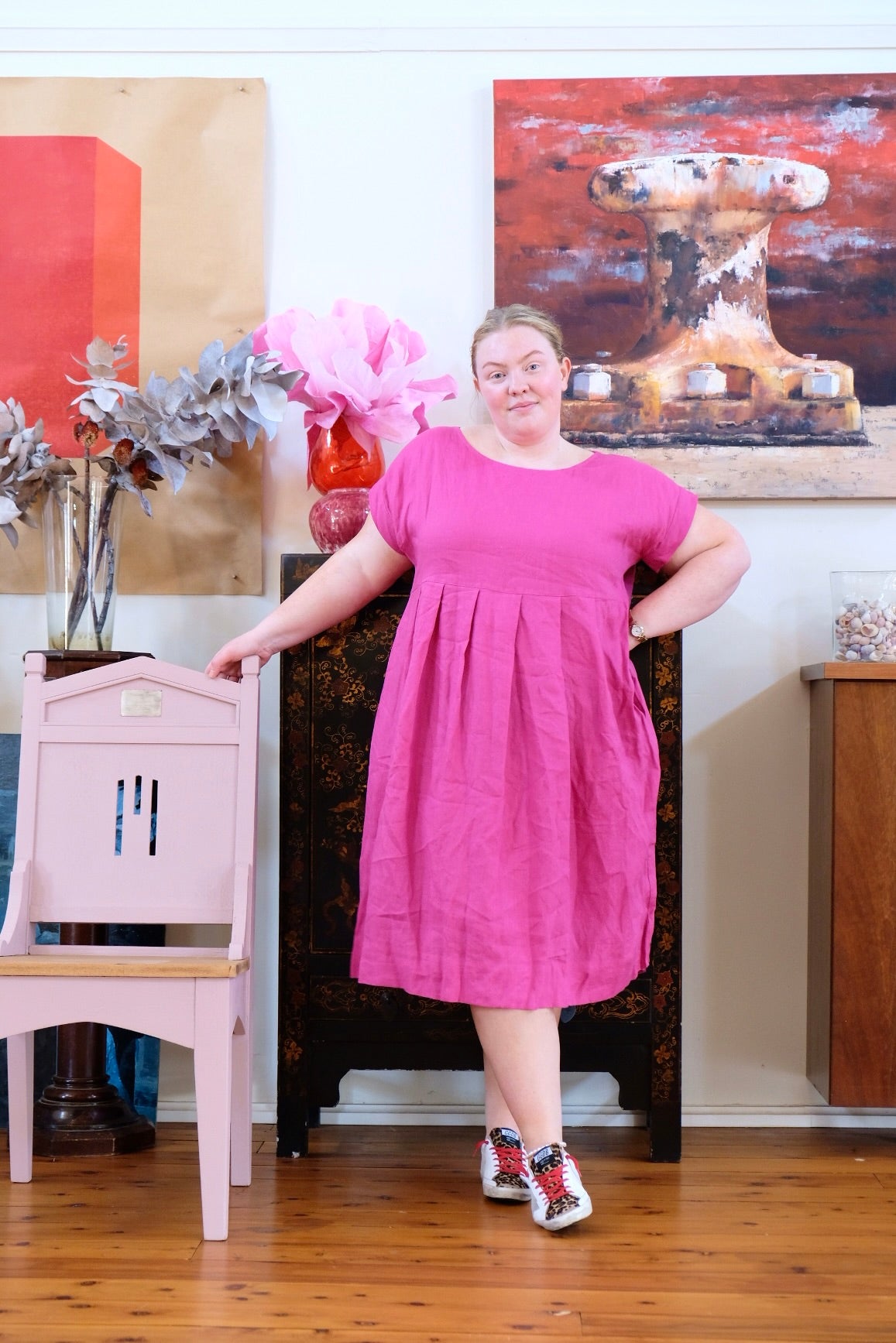 Sibella linen dress - Cerise