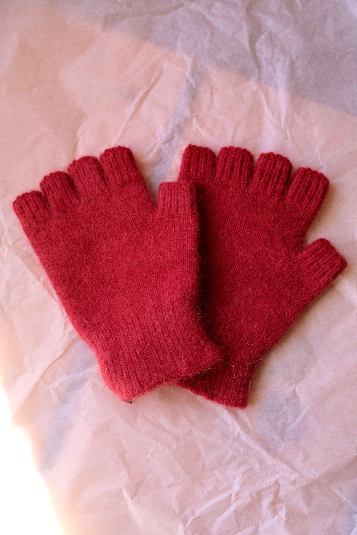 Angora/Lambswool Fingerless Gloves Small Cuff - Red Wine