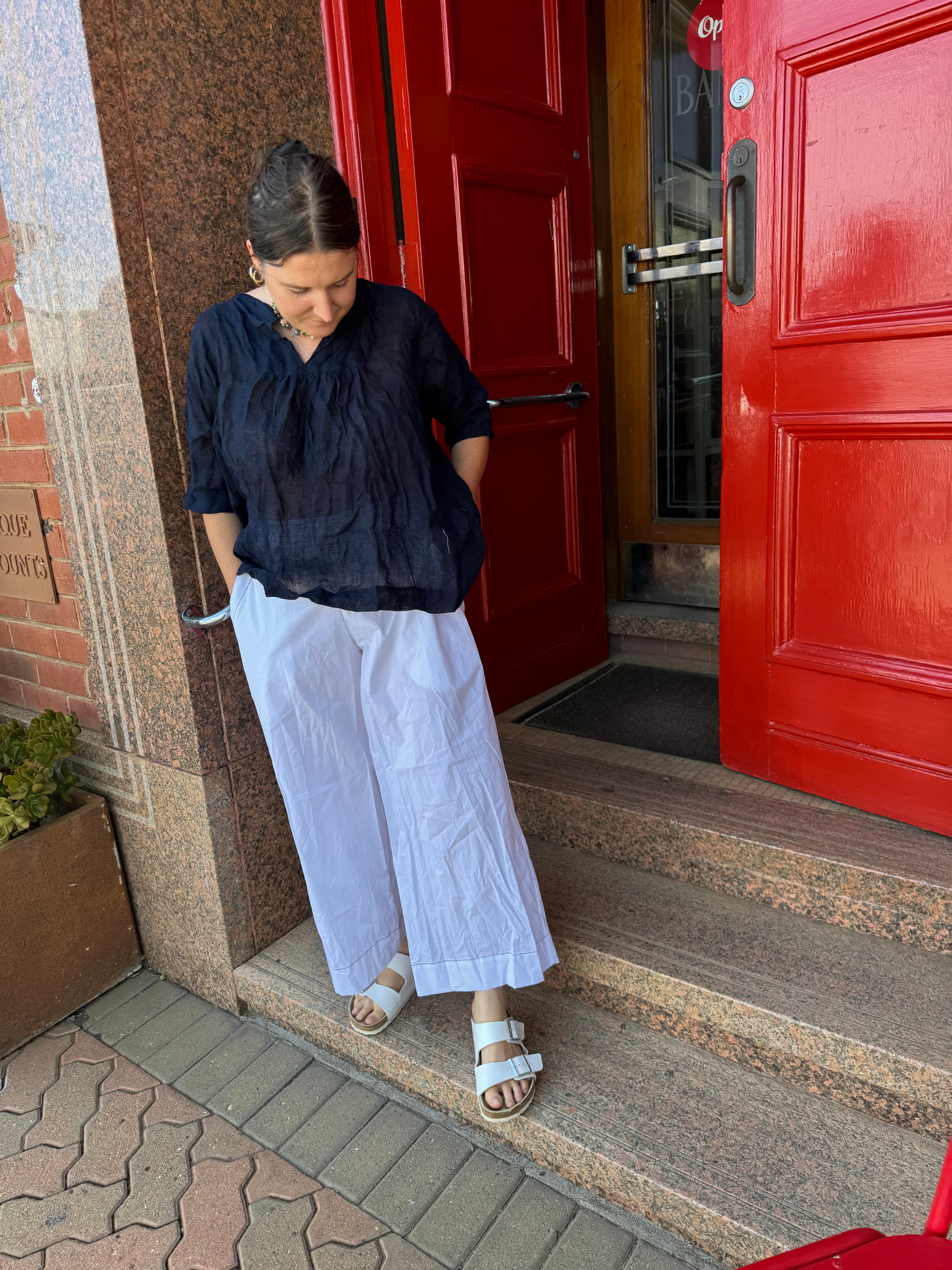 Pre-loved Alira Pant - White Cotton with Black stitching