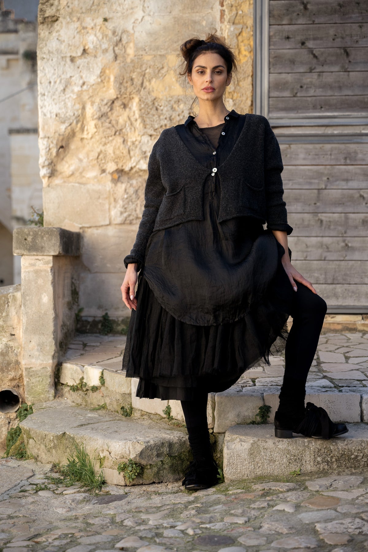 Harper SHIRT - SILK SATIN ORGANZA Black