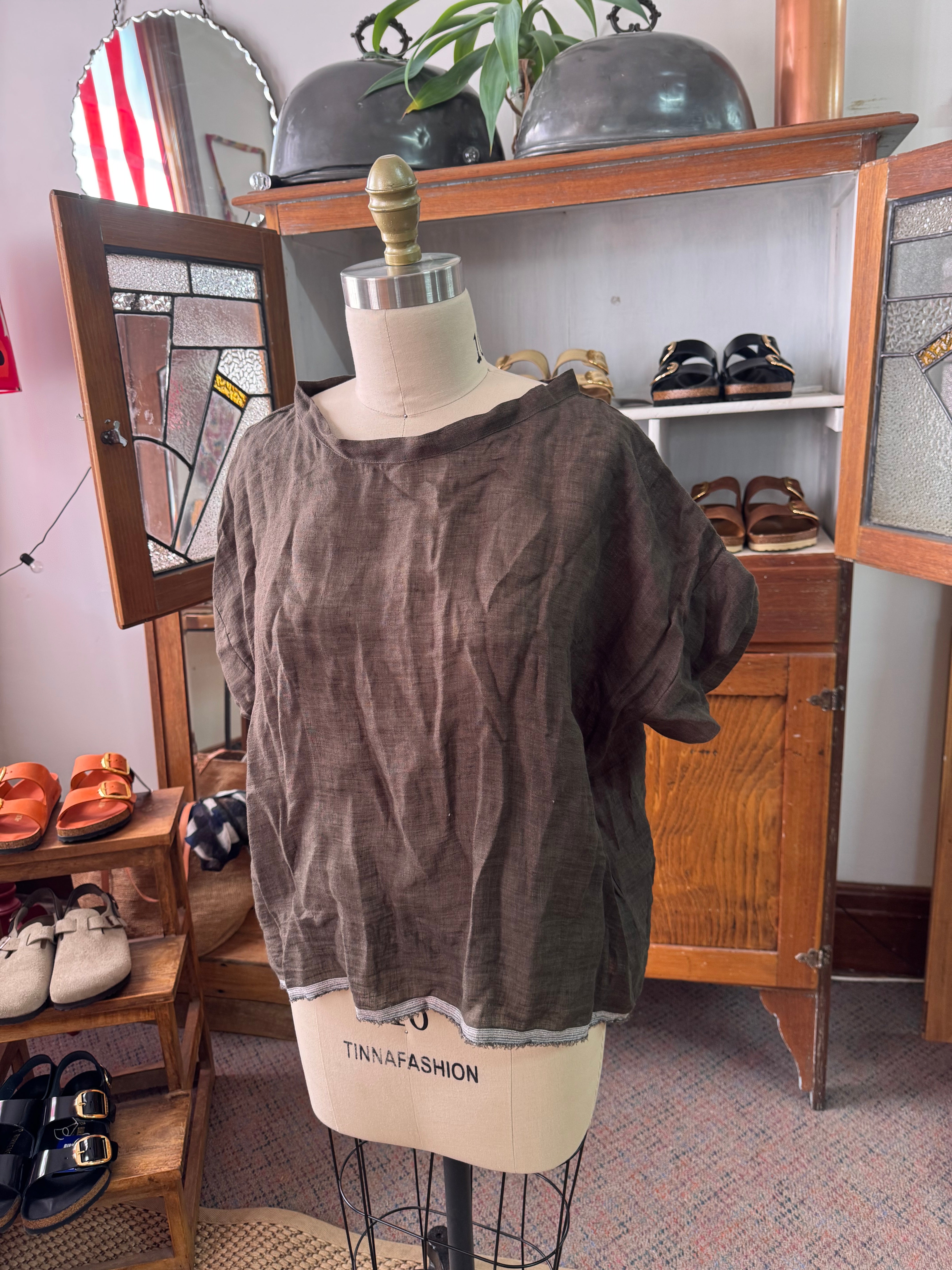 Gauze linen Tee - Khaki