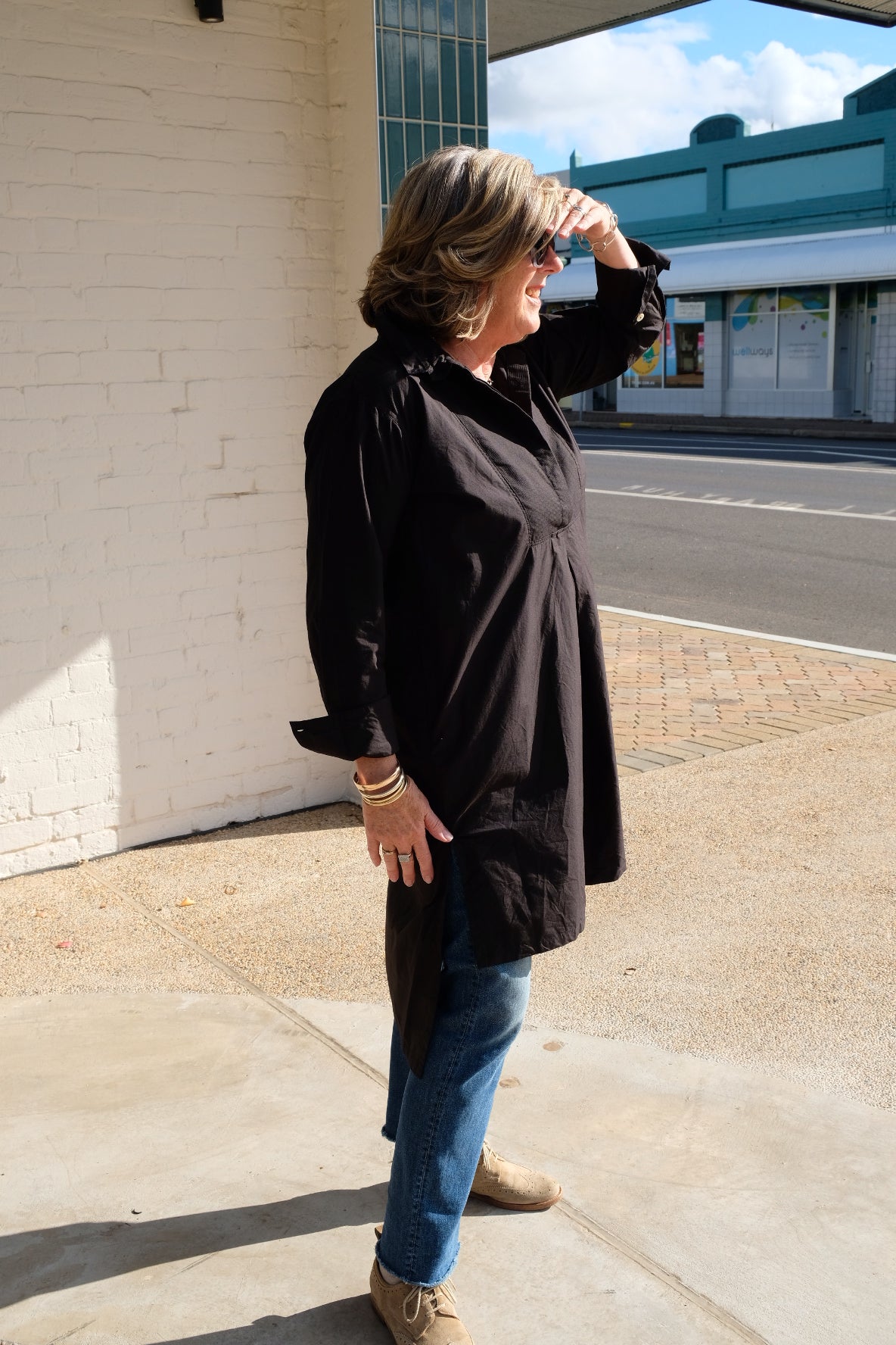 Winifred Shirt Dress- Cotton Poplin - Black