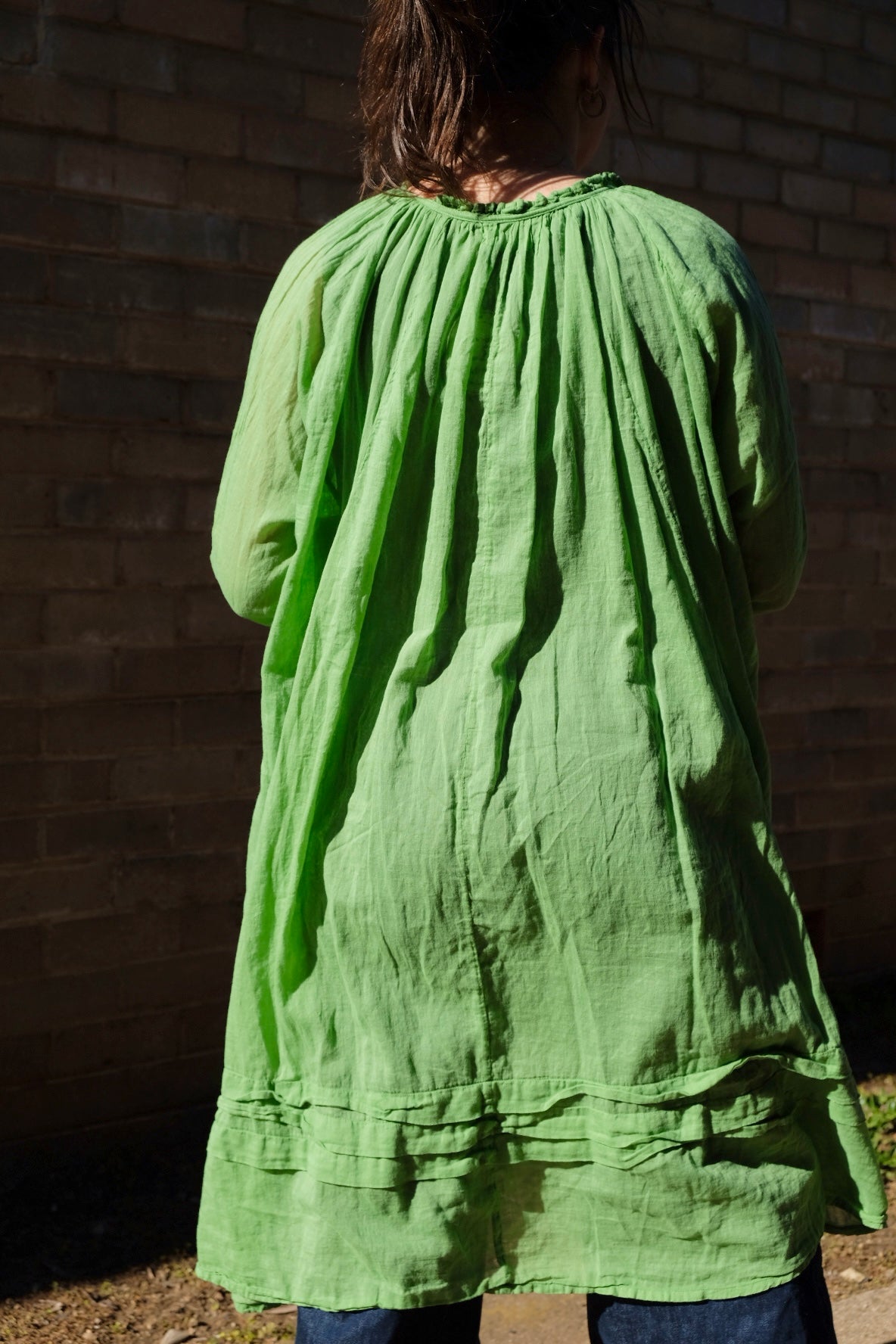Tansy Raglan Sleeve Dress Cotton Voile - Matcha
