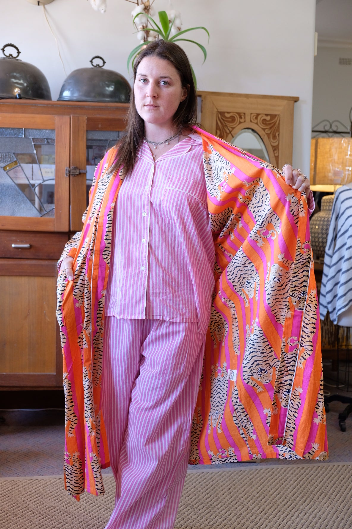 Orange and Pink Stripe Tiger Cotton Robe