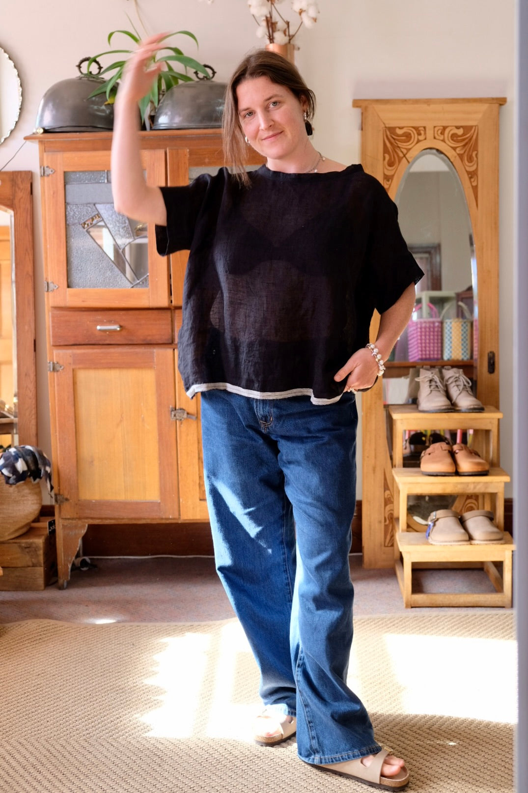 Gauze linen Tee - Black