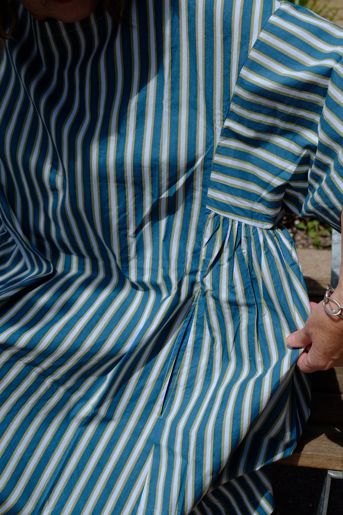 Holly Dress Cotton Poplin - Cool Stripe