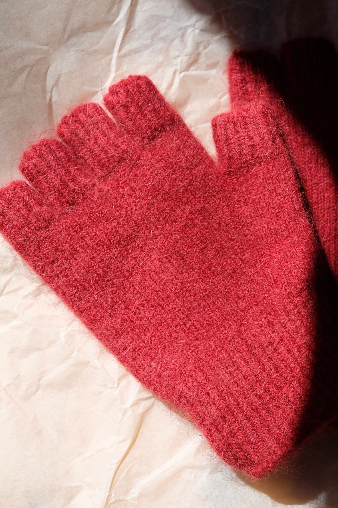 Angora/Lambswool Fingerless Gloves Small Cuff - Red Wine