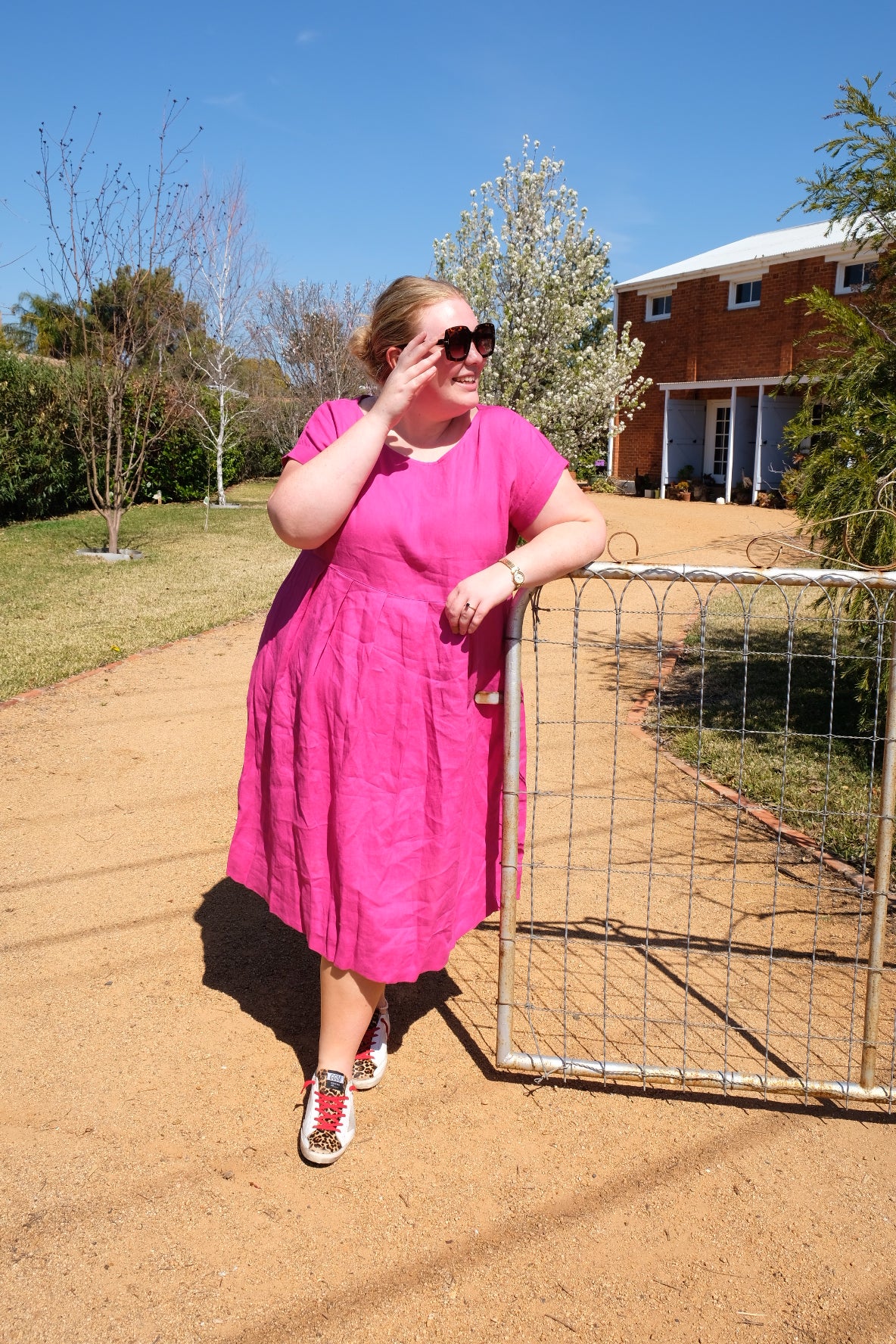 Sibella linen dress - Cerise