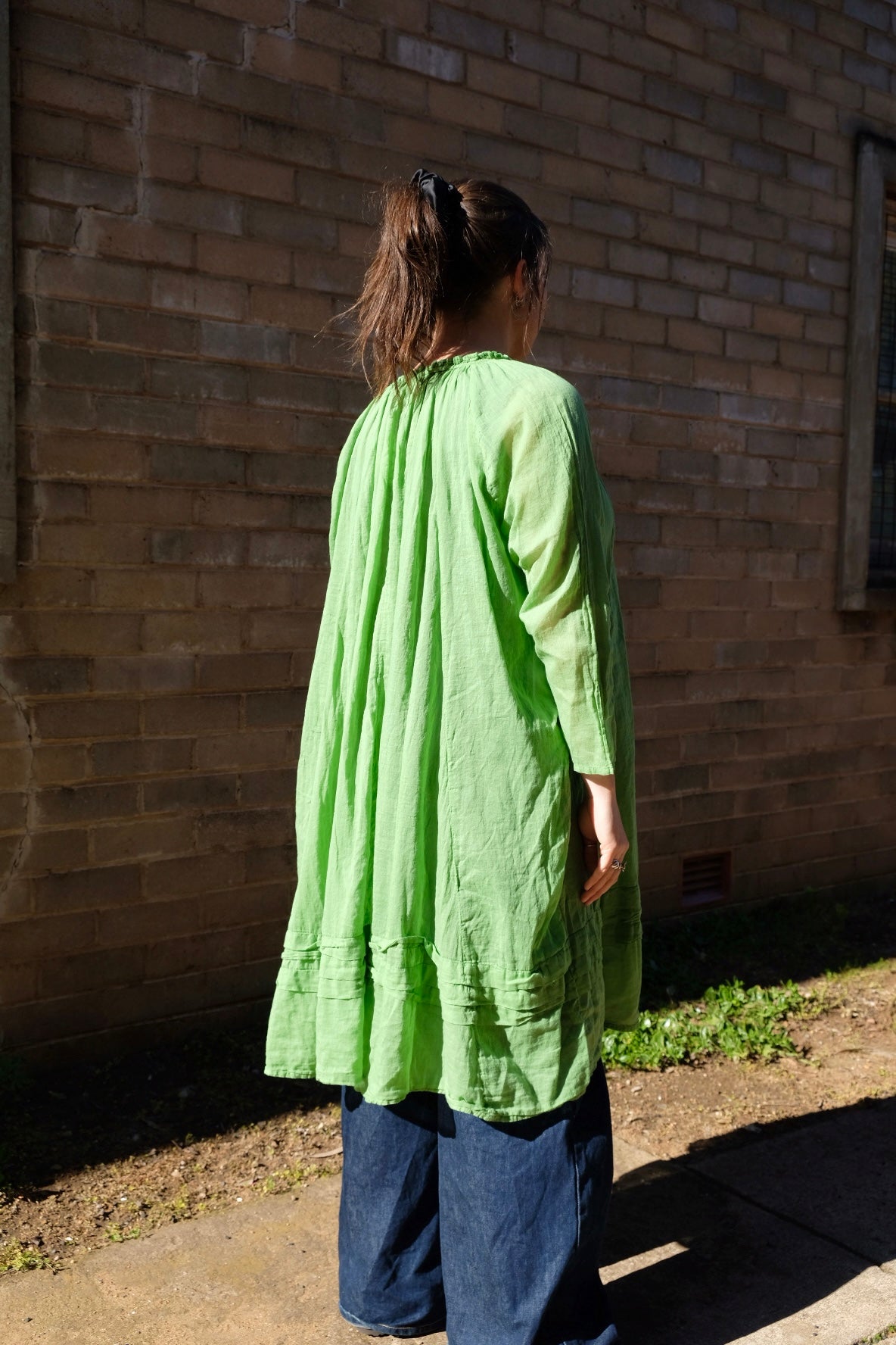 Tansy Raglan Sleeve Dress Cotton Voile - Matcha