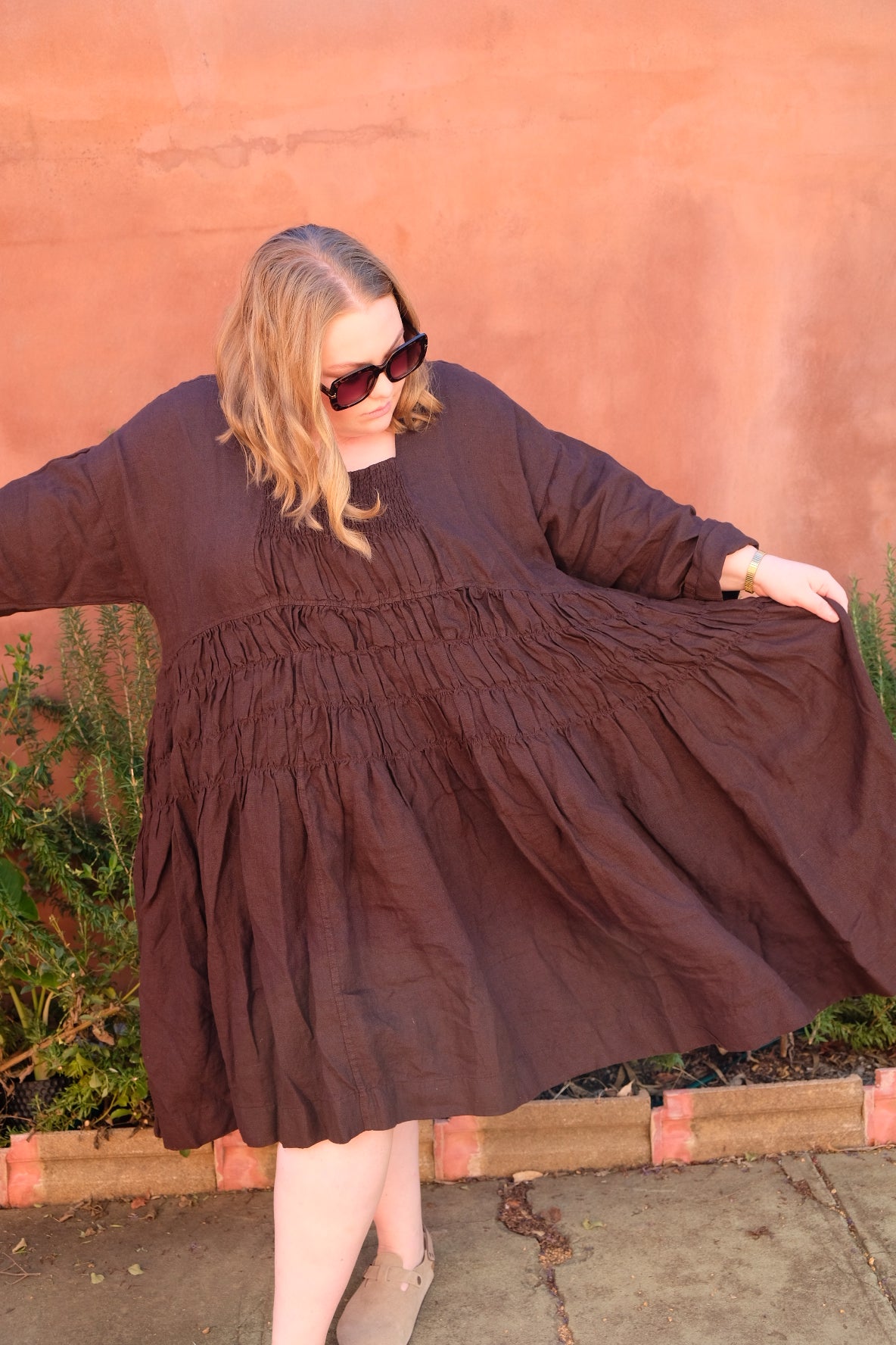 Helena Dress Short - Linen - Chocolate