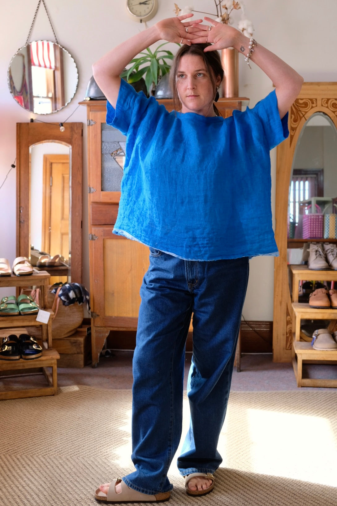 Gauze linen Tee - Azure