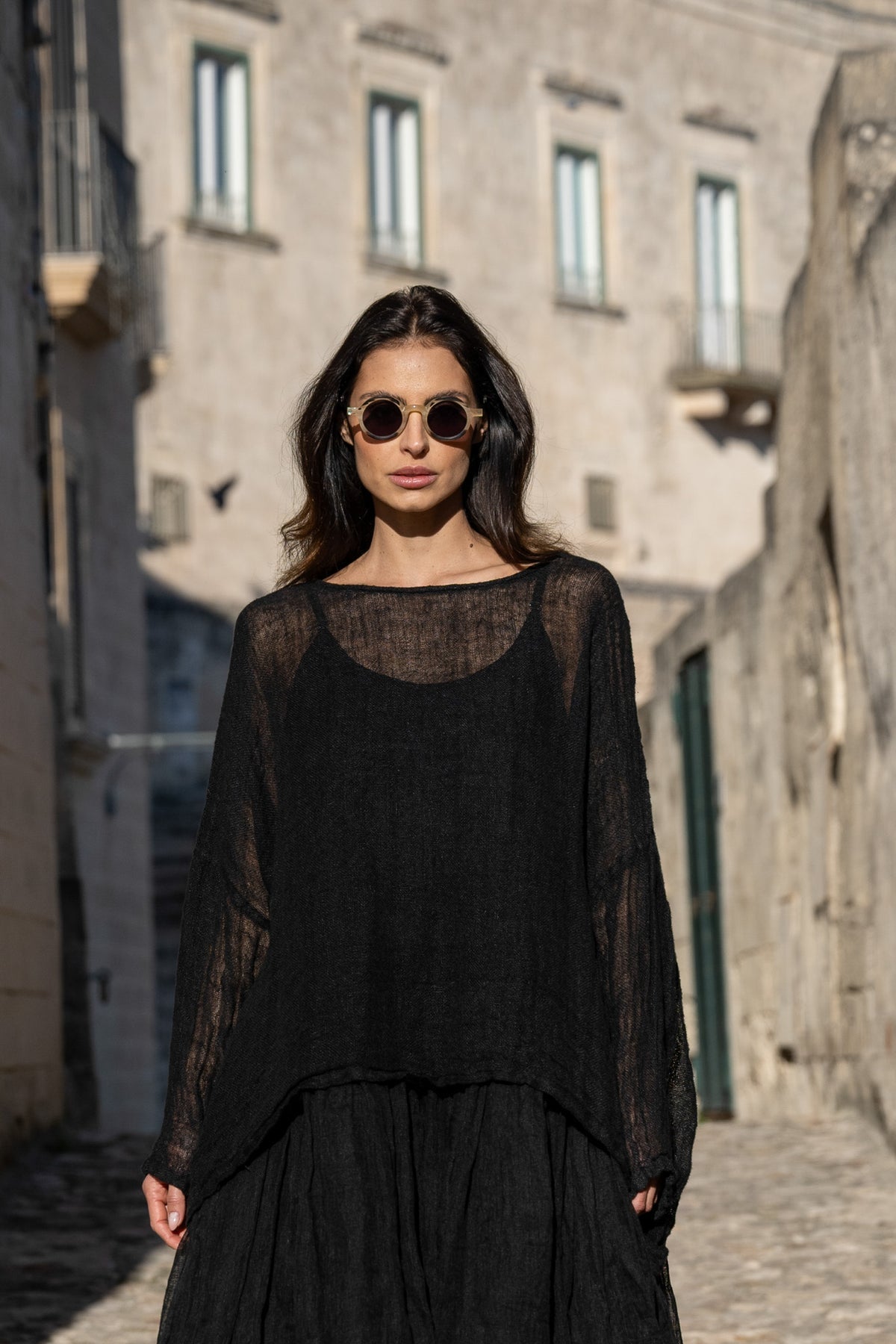 St Barts Linen Top - Black