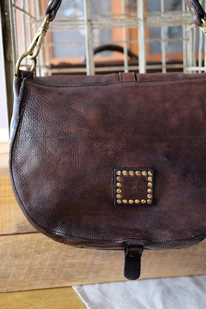 Eracle Shoulder Bag with Brass Ring - Dark Brown