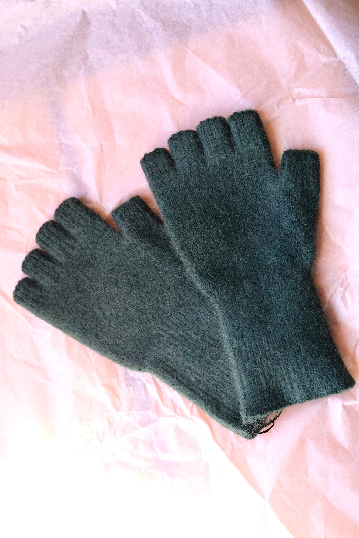 Angora/Lambswool Fingerless Gloves medium cuff - Forest Green