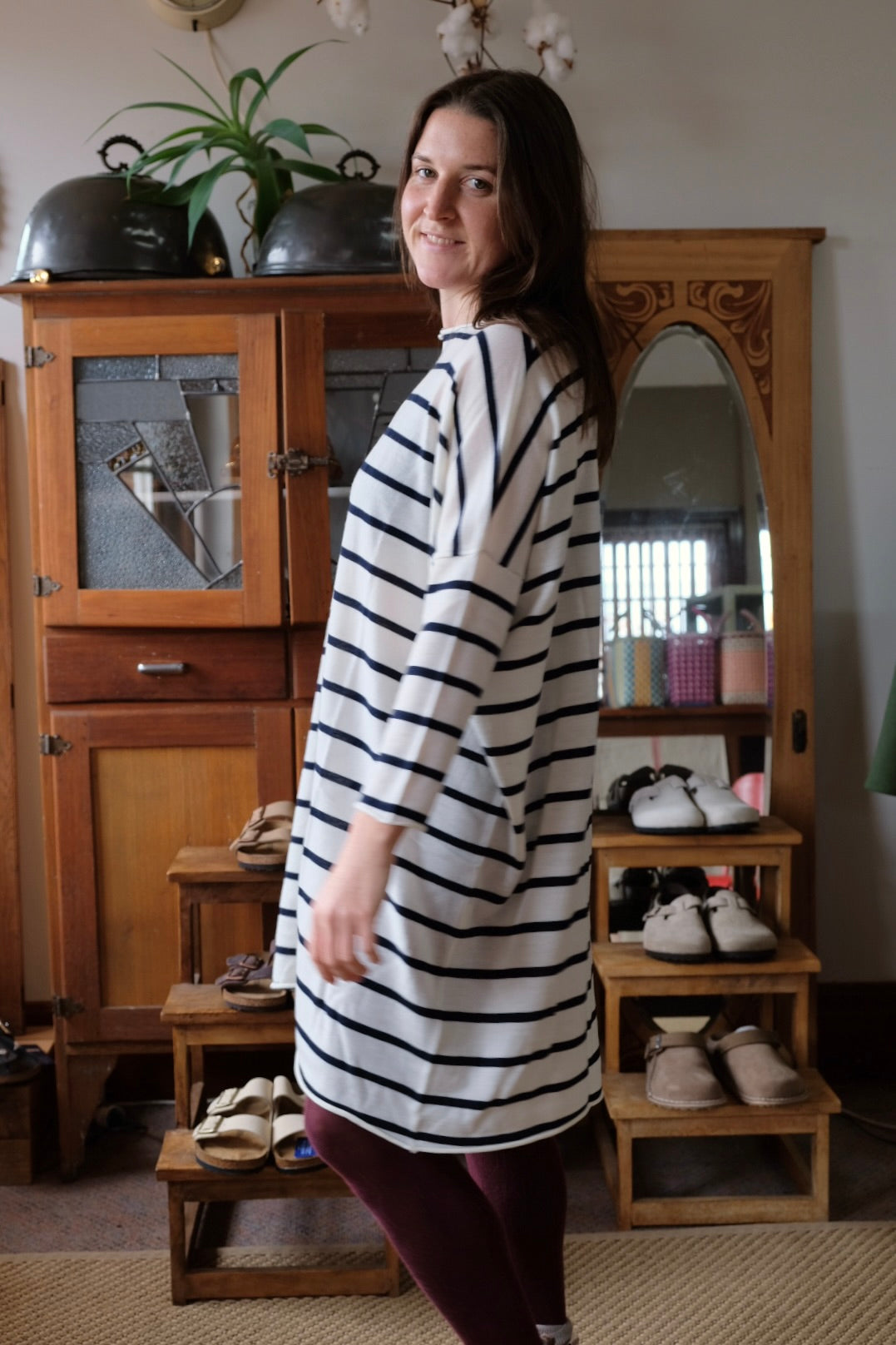 Emi Wool Dress - Cream with Navy Stripe