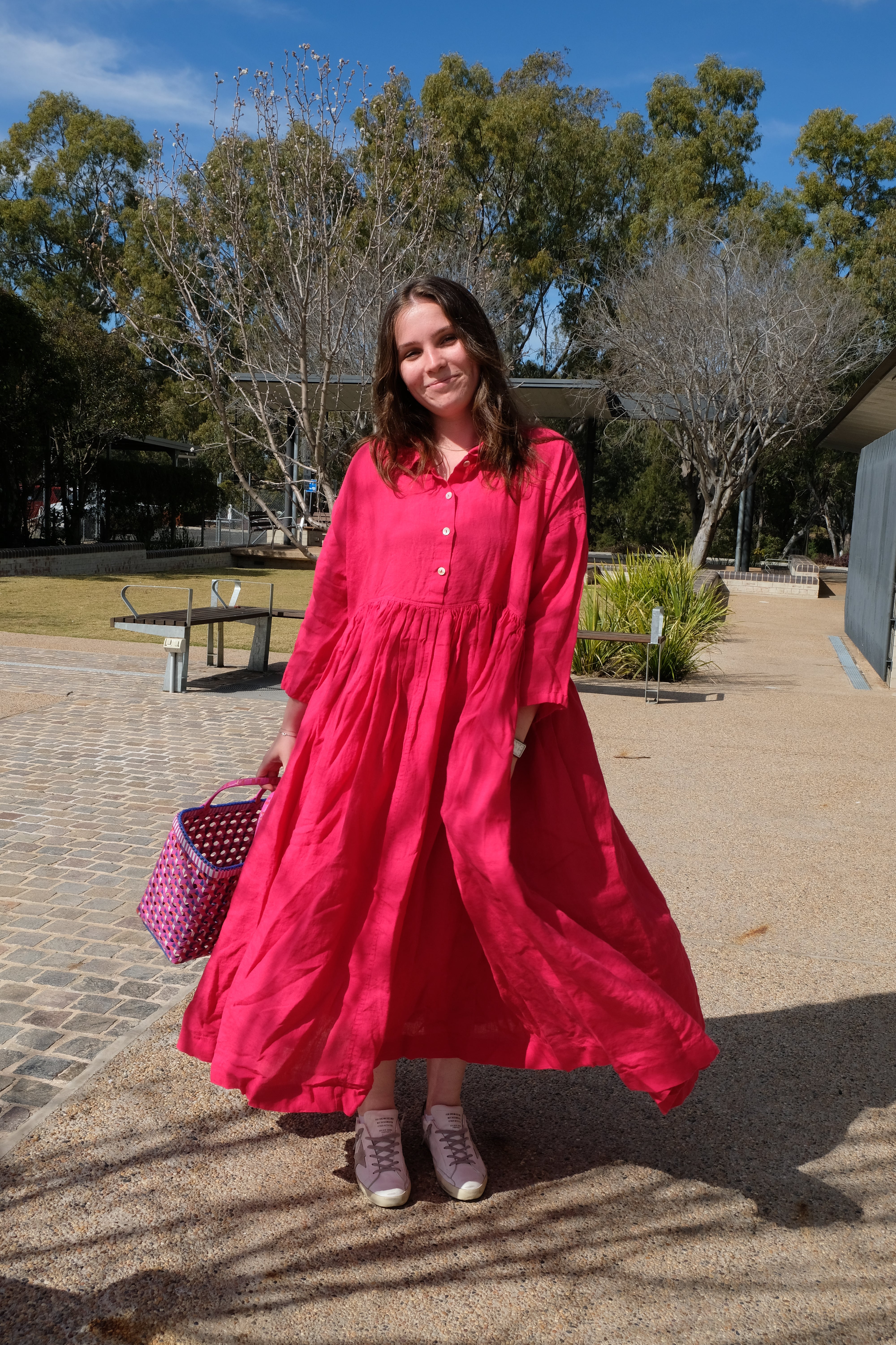 EDITH DRESS - linen - fuchsia