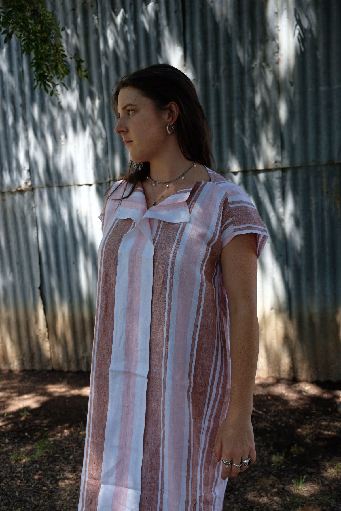 Milan Dress Stripe - Bronze/Petal