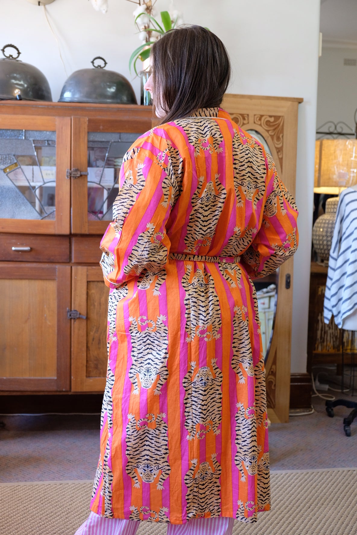 Orange and Pink Stripe Tiger Cotton Robe