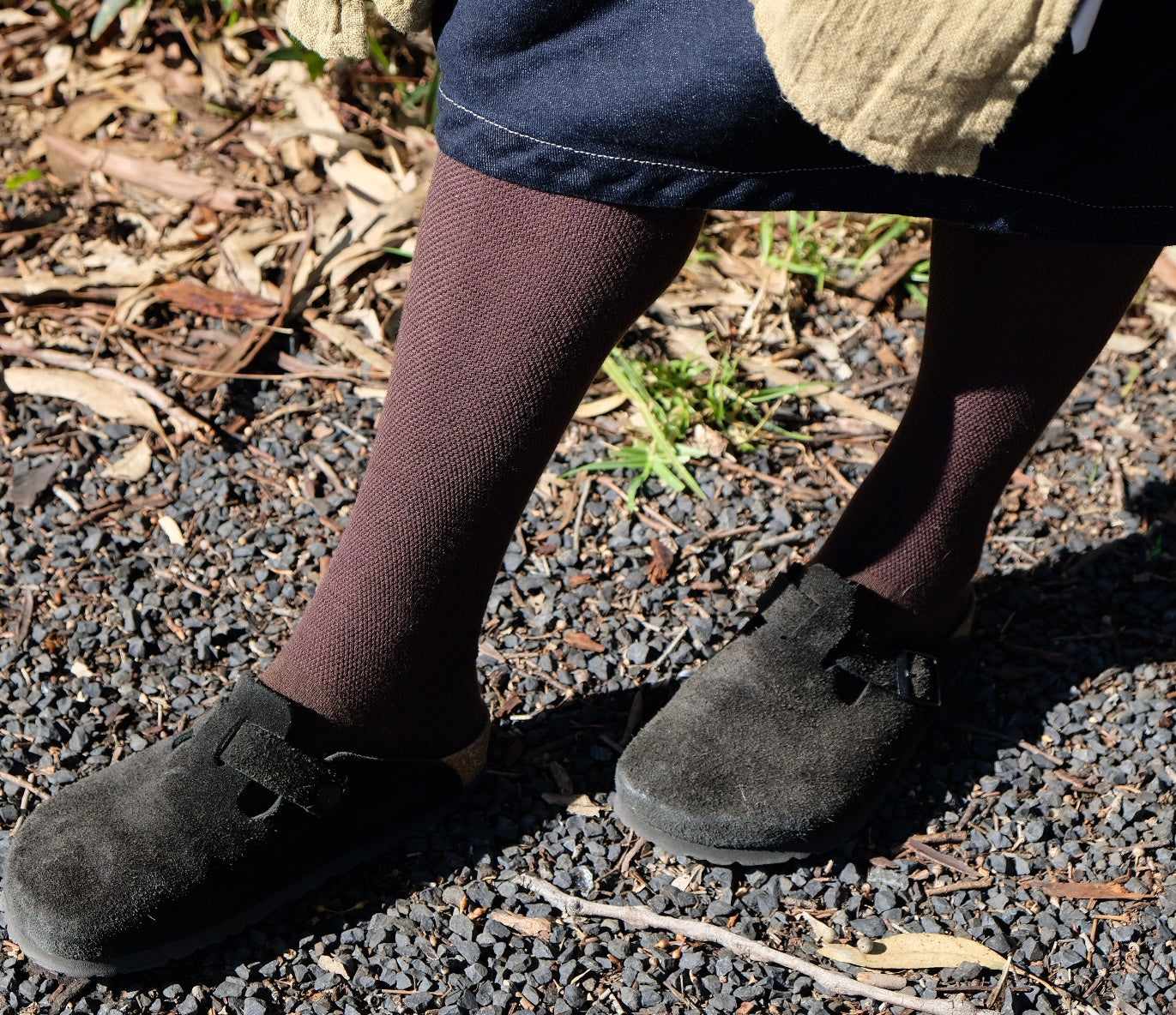 Merino Wool Textured Knit Tights - Cacao