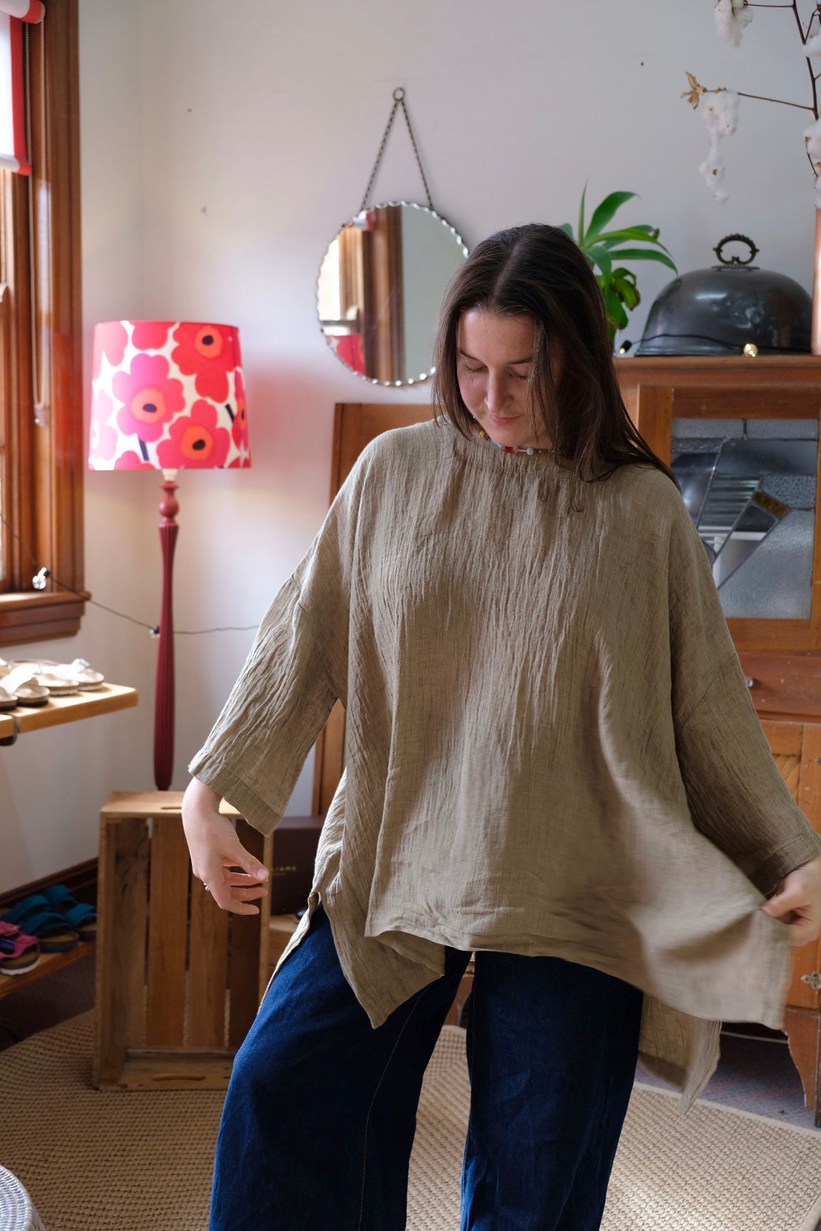 Isabelle Linen Gauze Square Neck Top - Clay