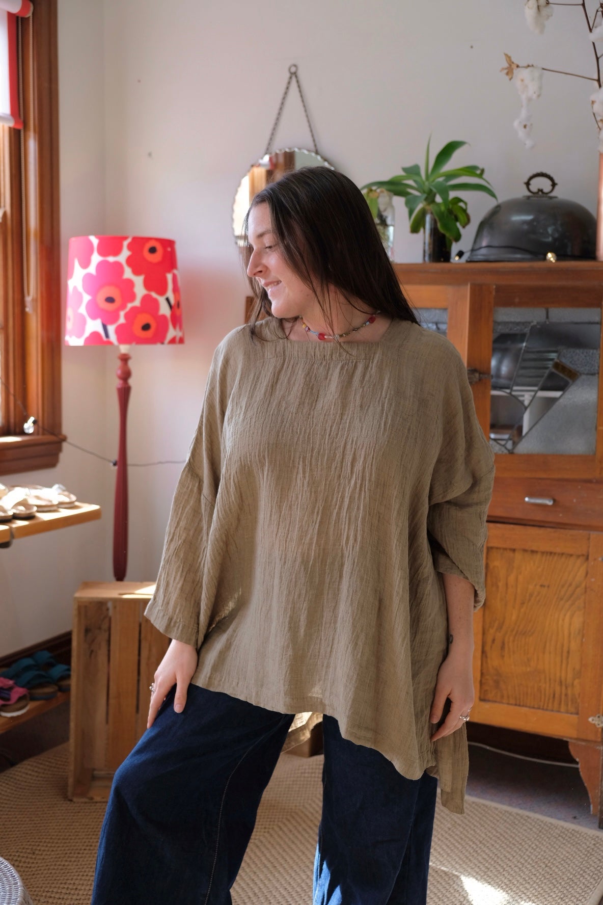 Isabelle Linen Gauze Square Neck Top - Clay