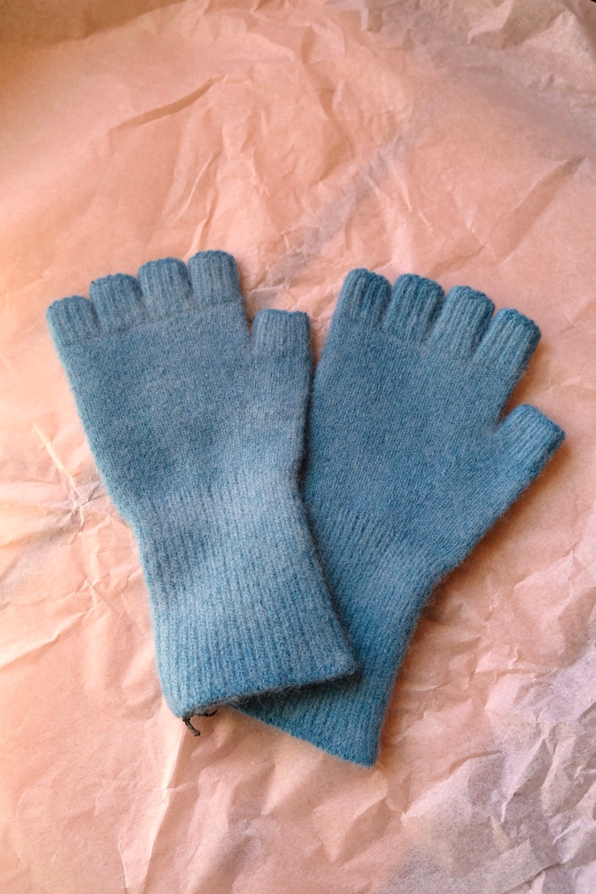 Angora/Lambswool Fingerless Gloves medium cuff - Turquoise