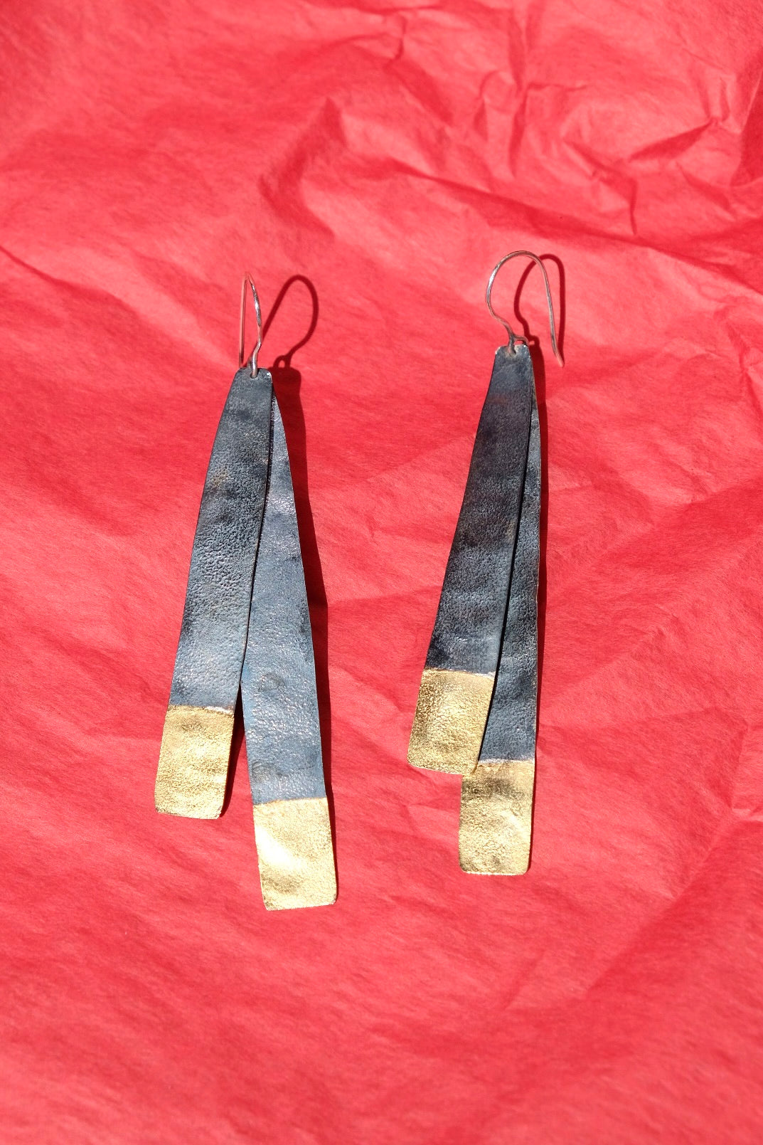 Long drop earrings oxidised gold