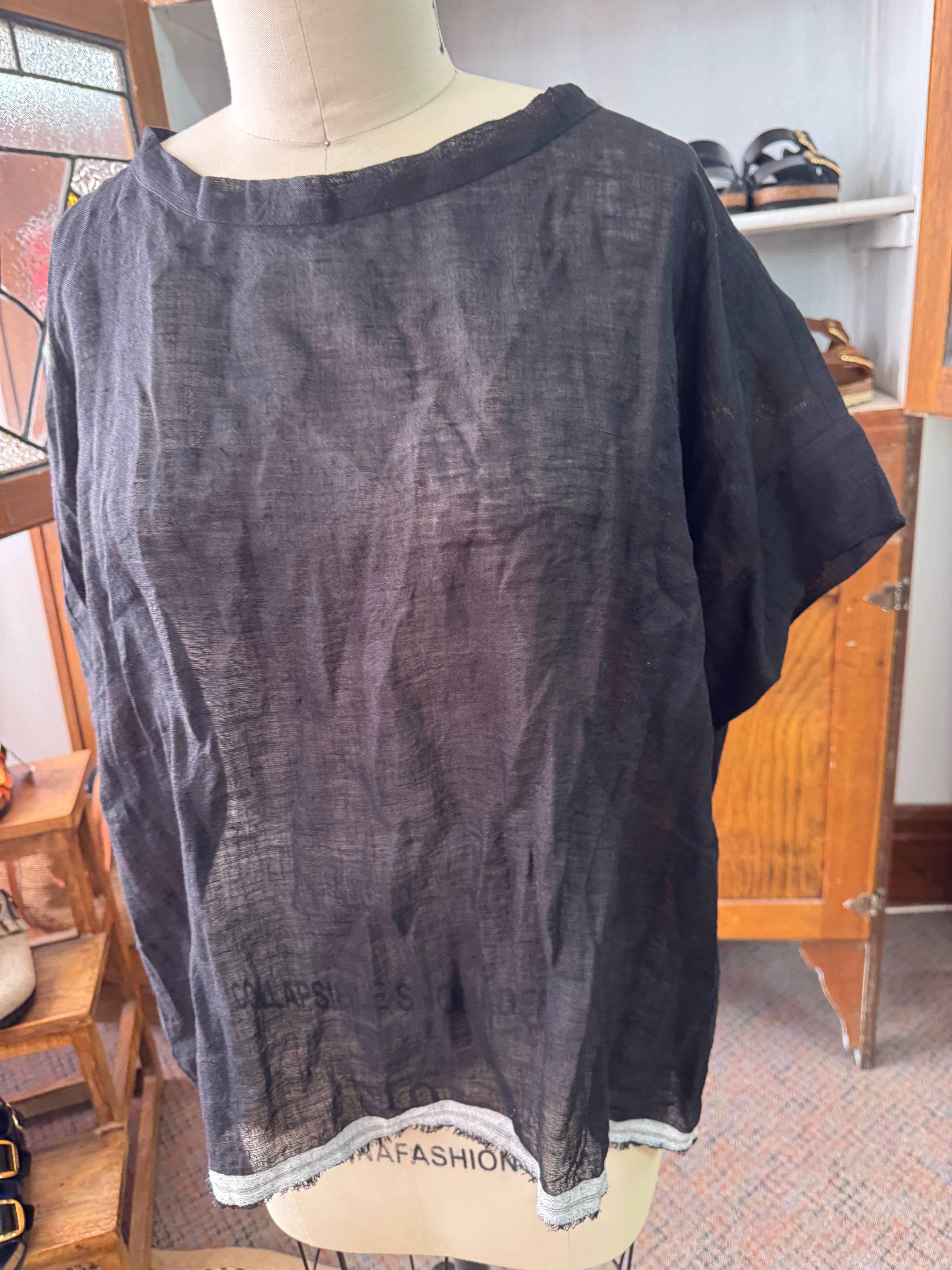 Gauze linen Tee - Black