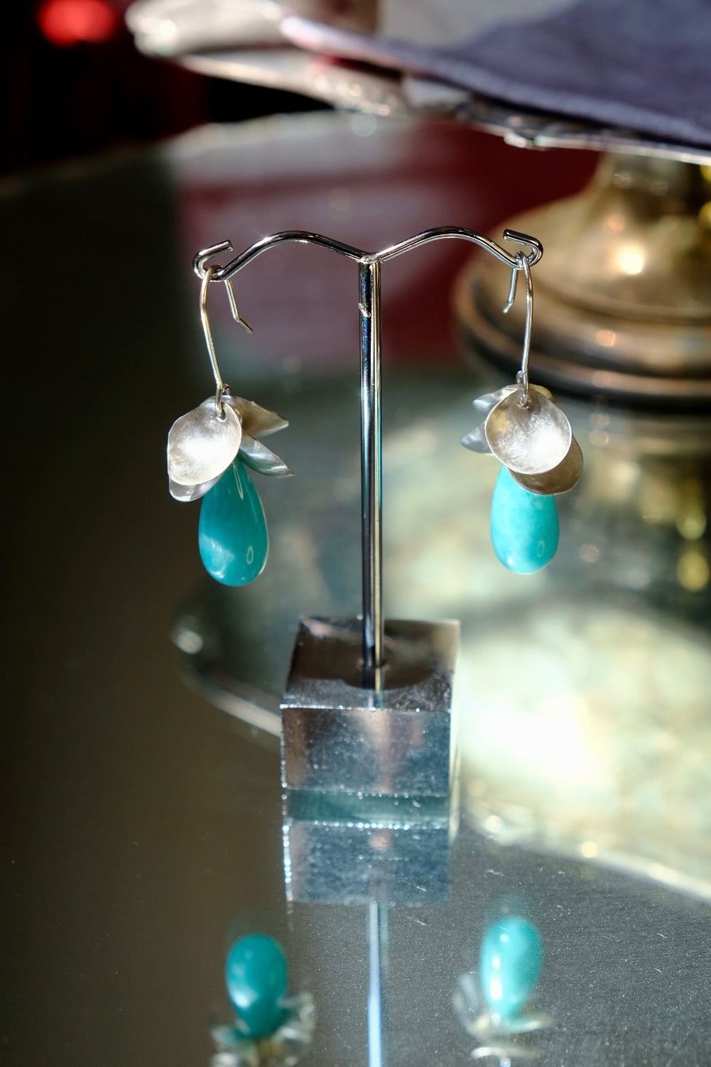 Pinecone earrings amazonite drop bead