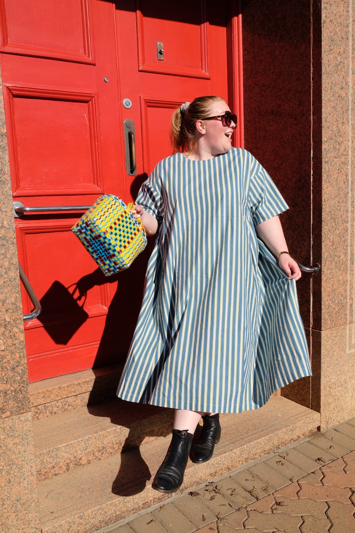 Holly Dress Cotton Poplin - Cool Stripe