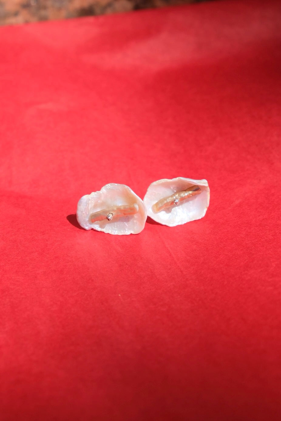 Cornflake Keshi pearl stud earrings with long think bronze pearl
