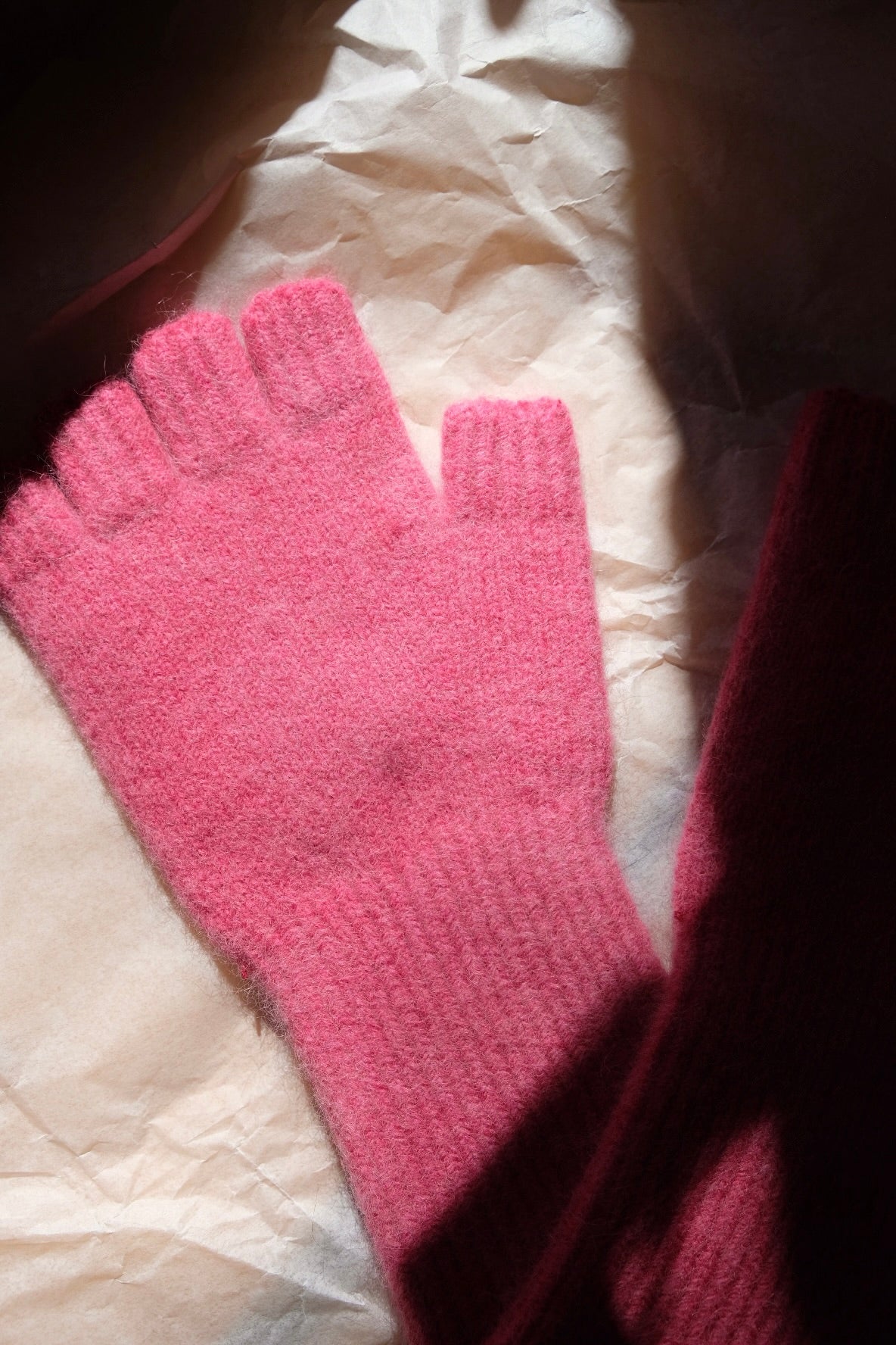 Angora/Lambswool Fingerless Gloves medium cuff - Fuchsia