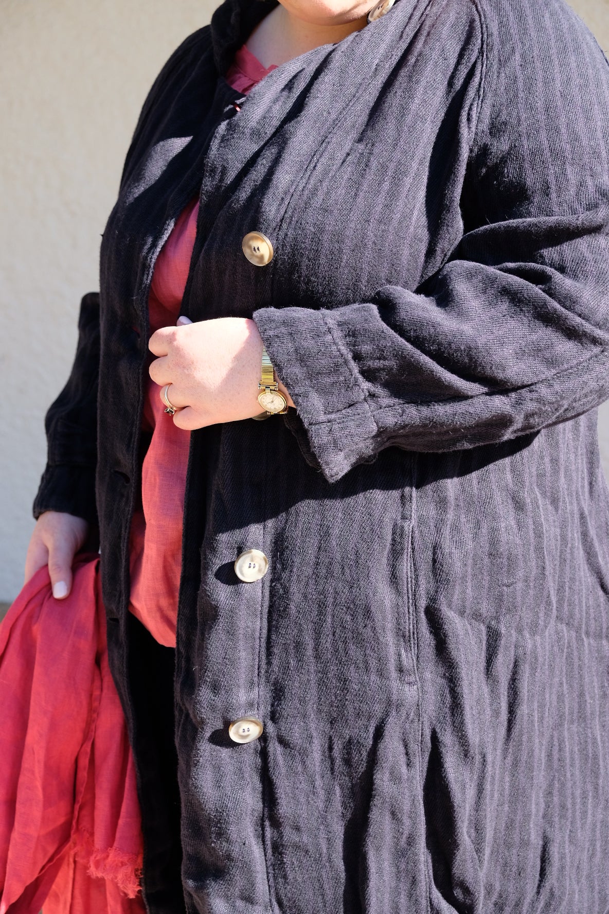 1915 Unisex Duster Jacket - Twill Weave Linen Stripe - Navy