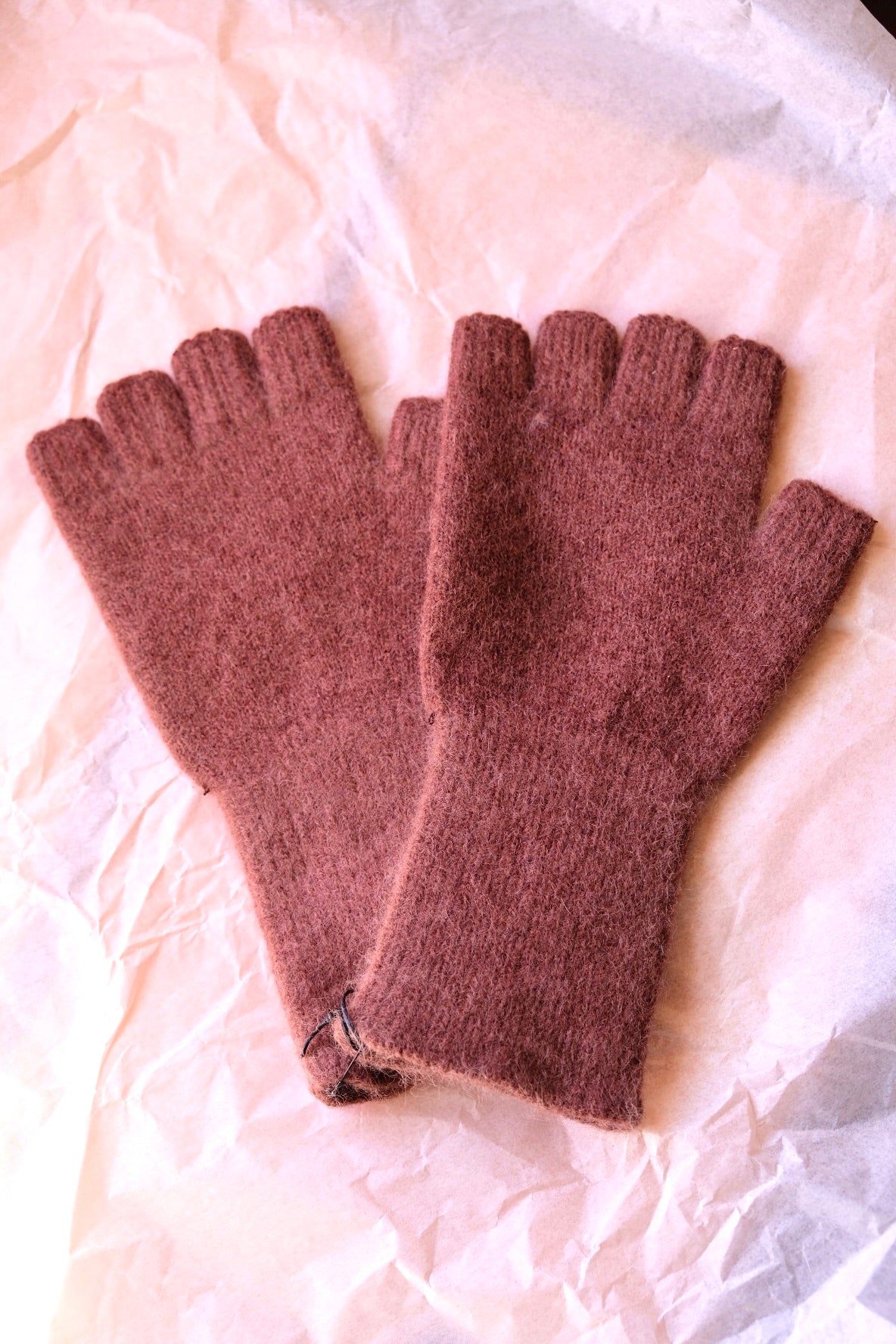 Angora/Lambswool Fingerless Gloves medium cuff - Mocha