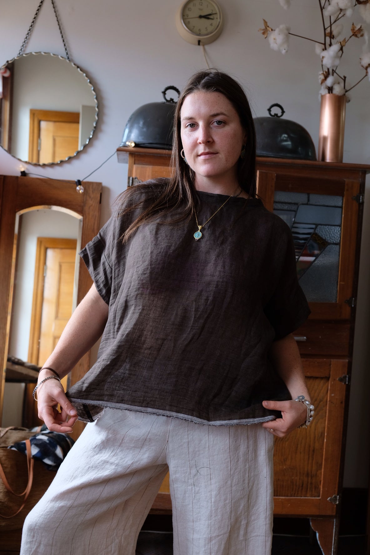 Gauze linen Tee - Khaki