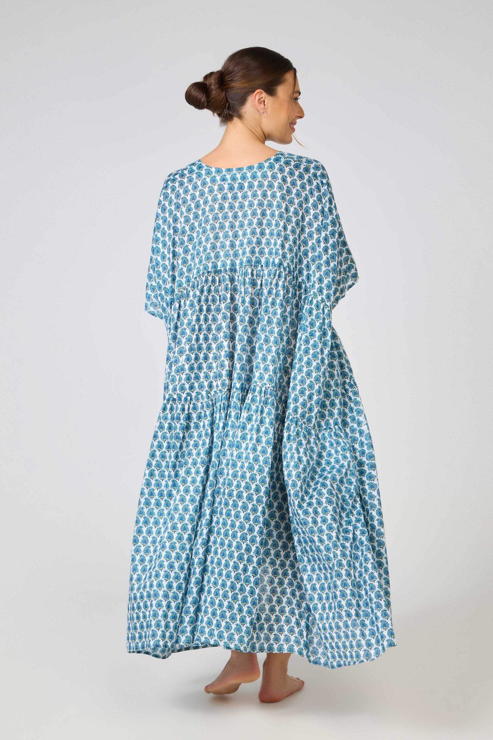 Hand Block Printed one size nightie/dress - turquoise blue paisley