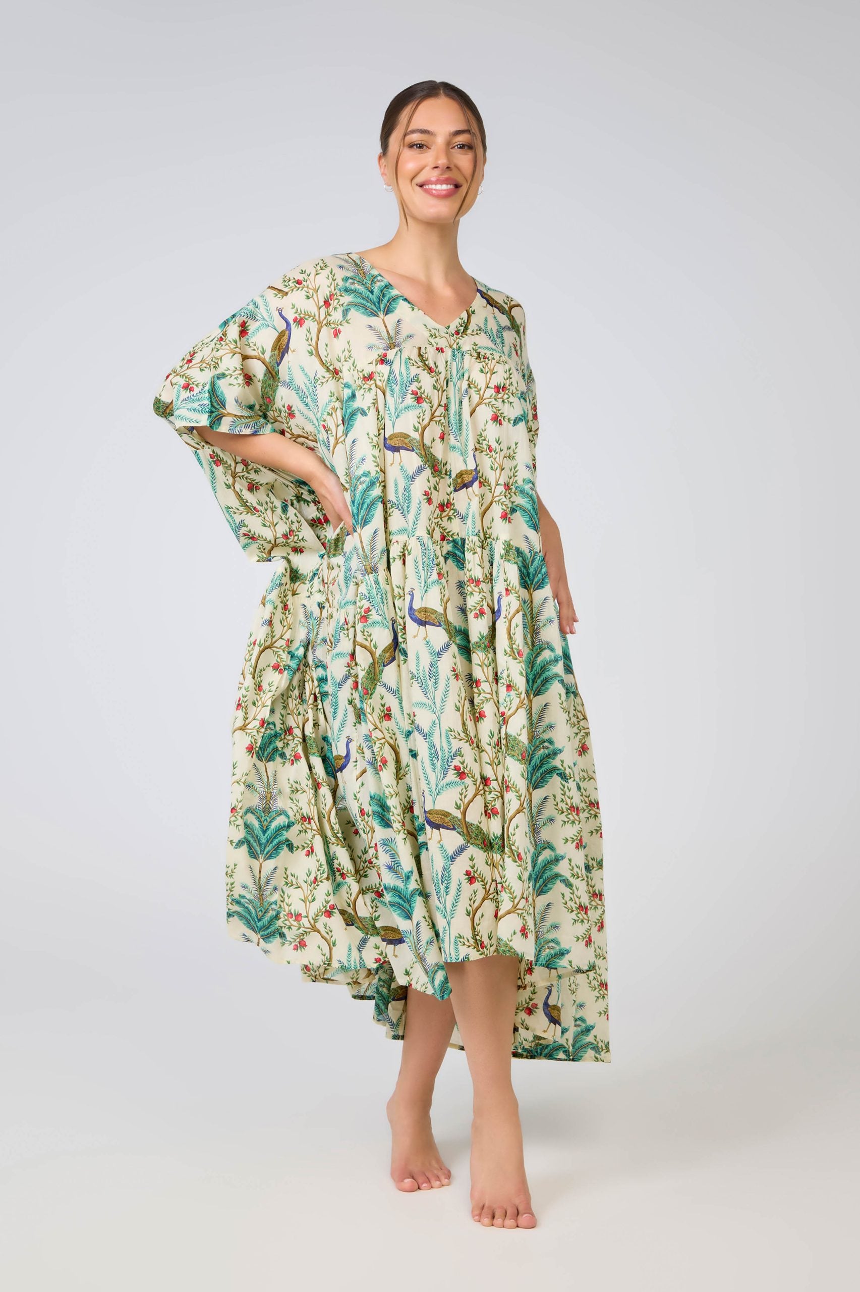 Hand Block Printed one size nightie/dress - Peacock