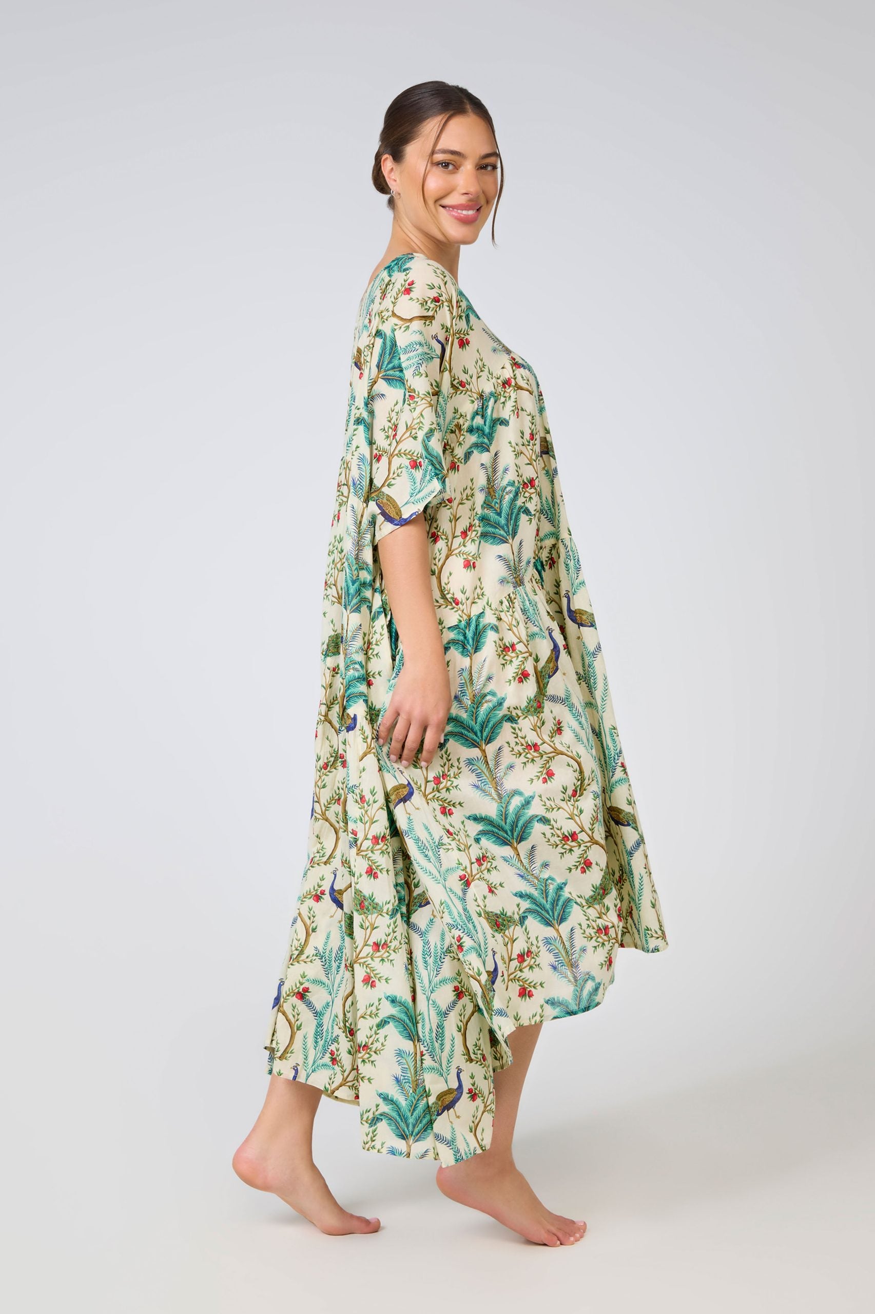 Hand Block Printed one size nightie/dress - Peacock